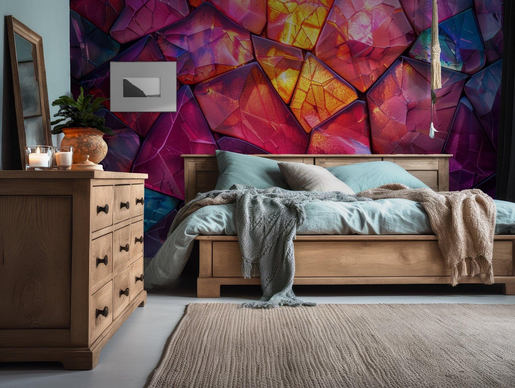 Glass Crystal Texture Wallpaper - Peel and Stick Wall Mural - Rainbow Mosaic Colors BV196