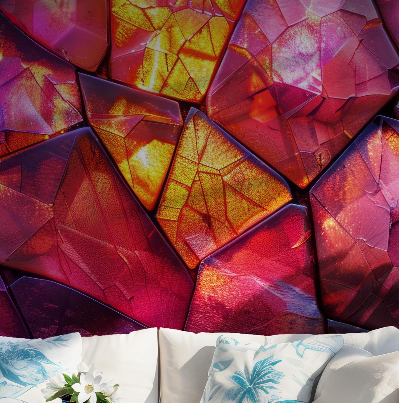 Glass Crystal Texture Wallpaper - Peel and Stick Wall Mural - Rainbow Mosaic Colors BV196