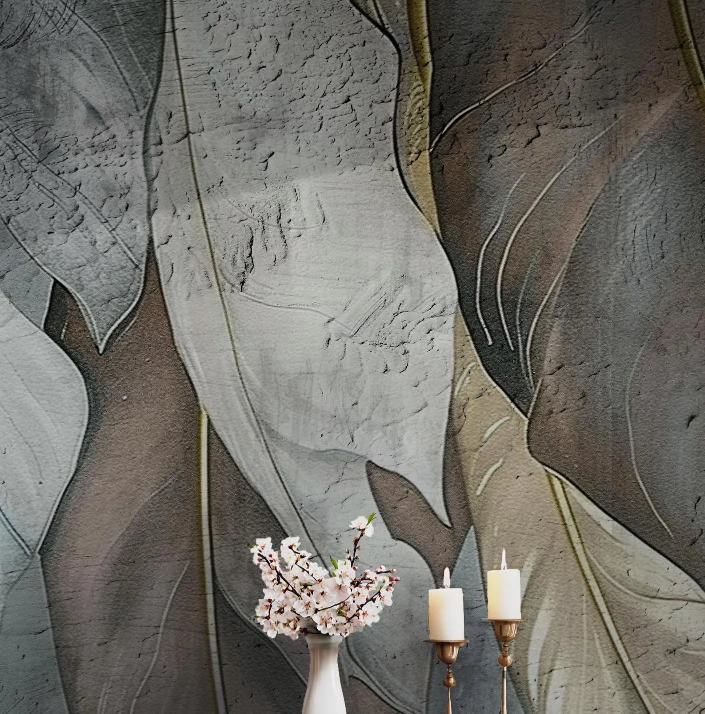 Tropical Earth Tones Wallpaper - Peel and Stick Wall Mural - Gold Brown Caribbean Palm Trees BV200