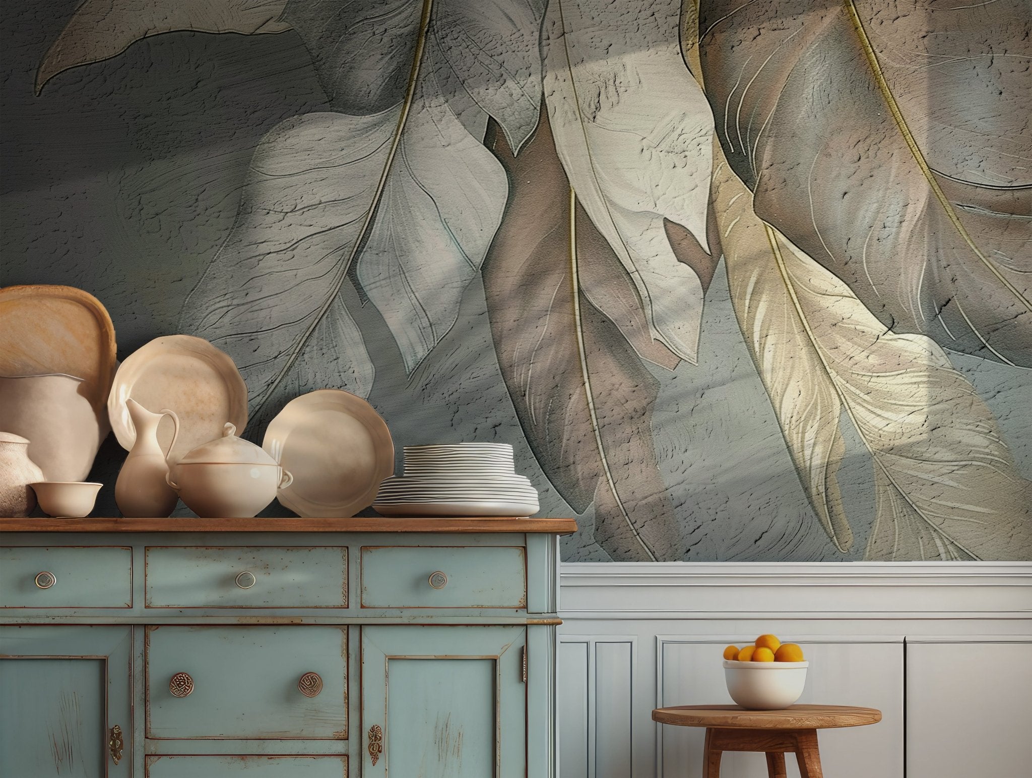 Tropical Earth Tones Wallpaper - Peel and Stick Wall Mural - Gold Brown Caribbean Palm Trees BV200
