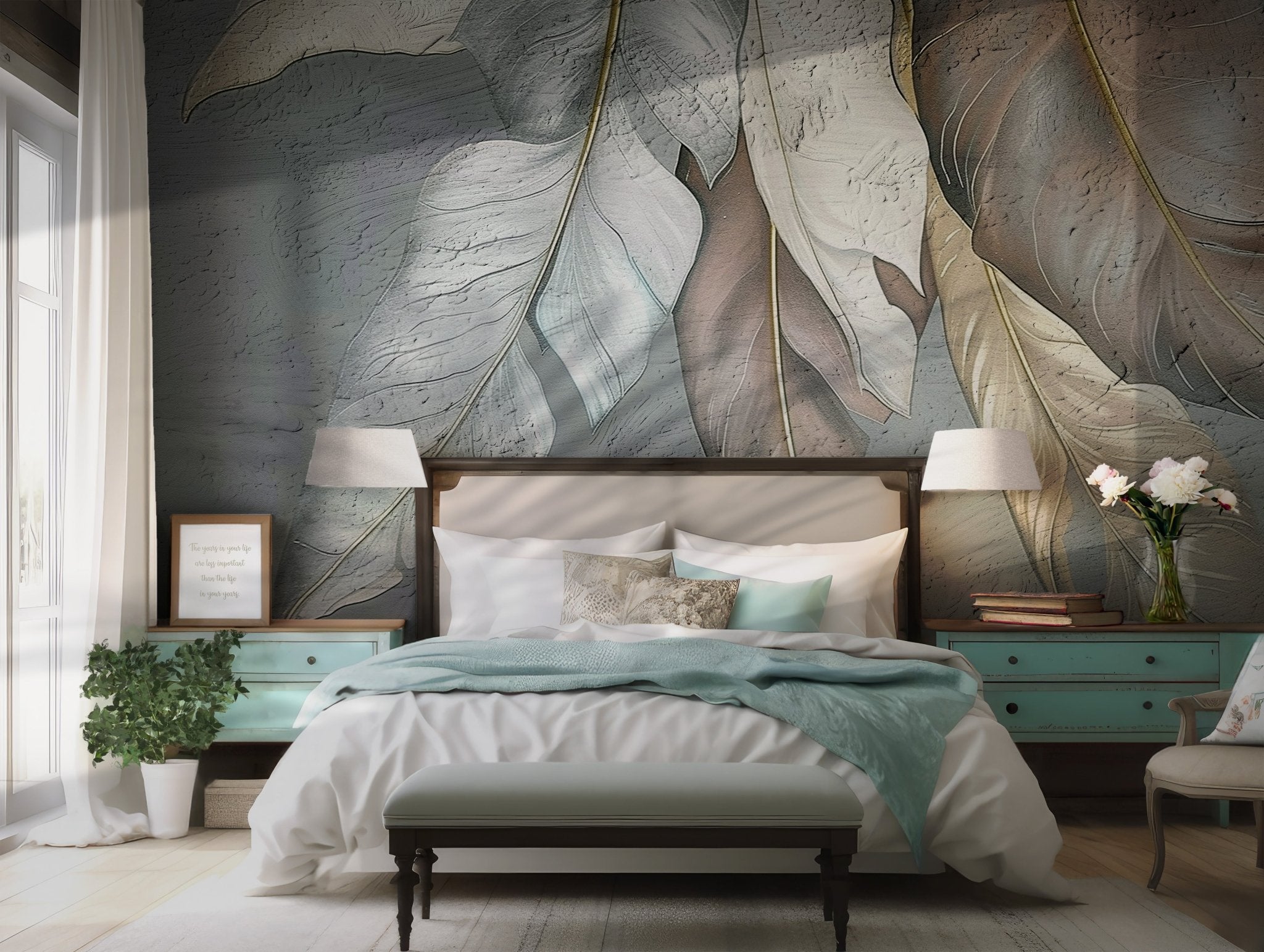 Tropical Earth Tones Wallpaper - Peel and Stick Wall Mural - Gold Brown Caribbean Palm Trees BV200