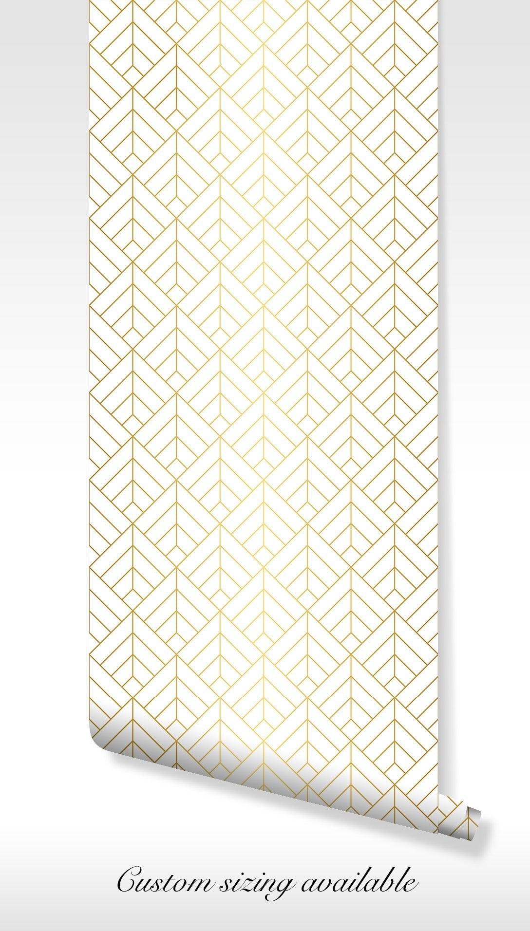 Gold Cube Pattern Art Deco Wallpaper - Minimalistic Geometric Nordic Design BV117