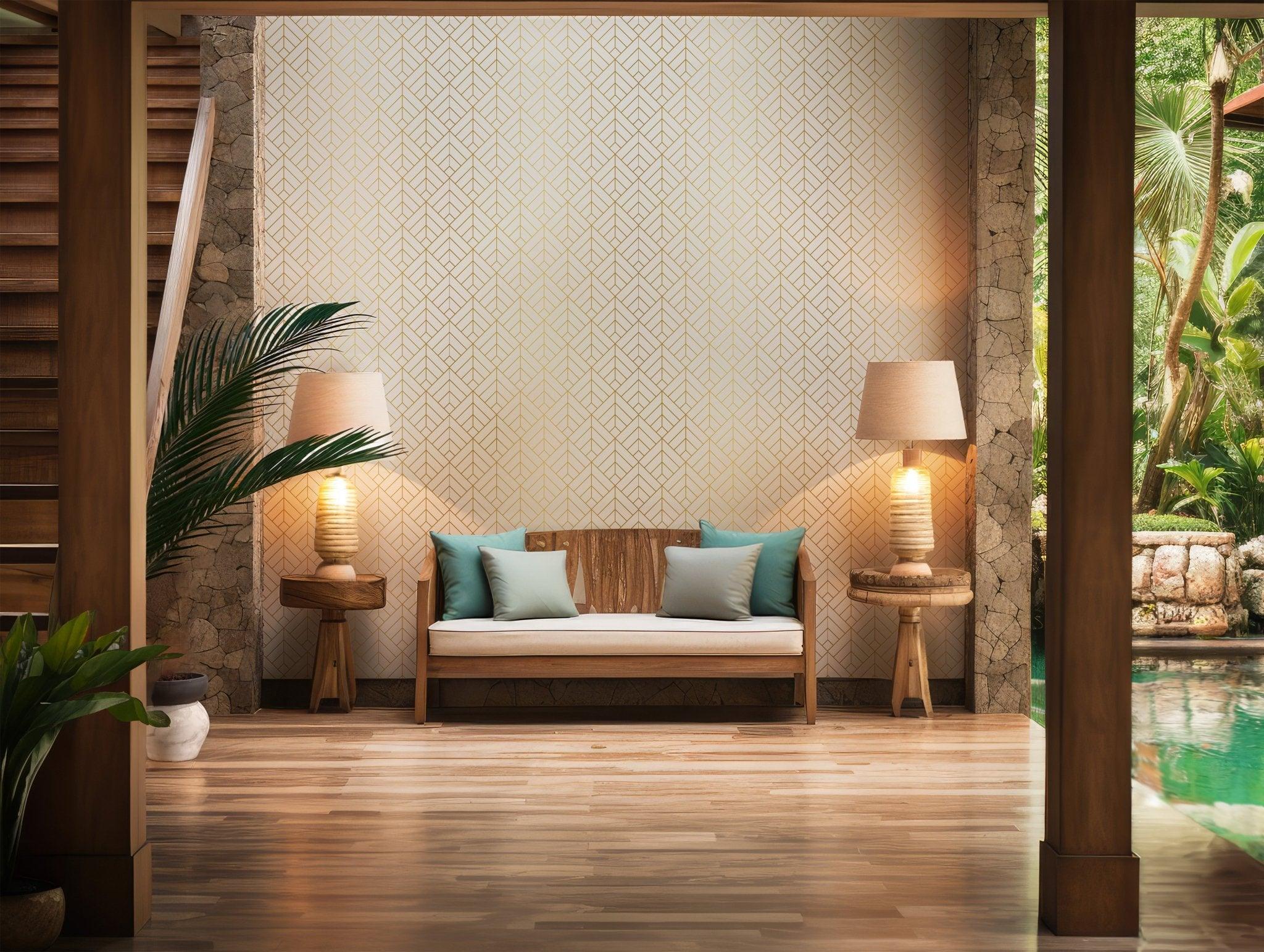 Gold Cube Pattern Art Deco Wallpaper - Minimalistic Geometric Nordic Design BV117