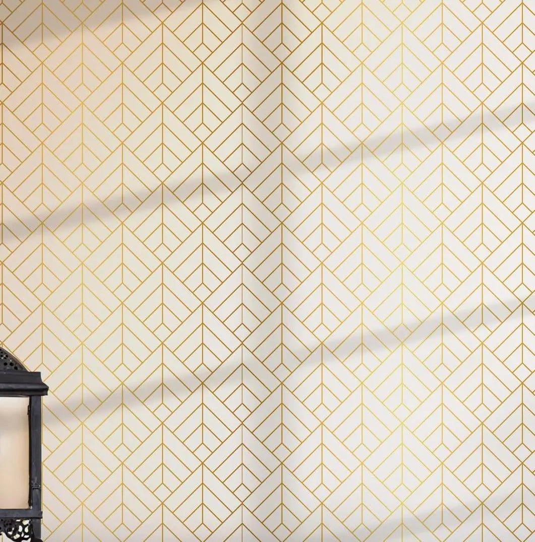 Gold Cube Pattern Art Deco Wallpaper - Minimalistic Geometric Nordic Design BV117