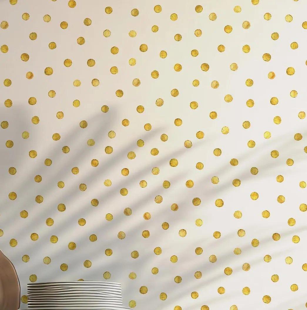 Gold Polka Dot Wallpaper - Self Adhesive Peel and Stick - Pattern on White Background Chic BV244