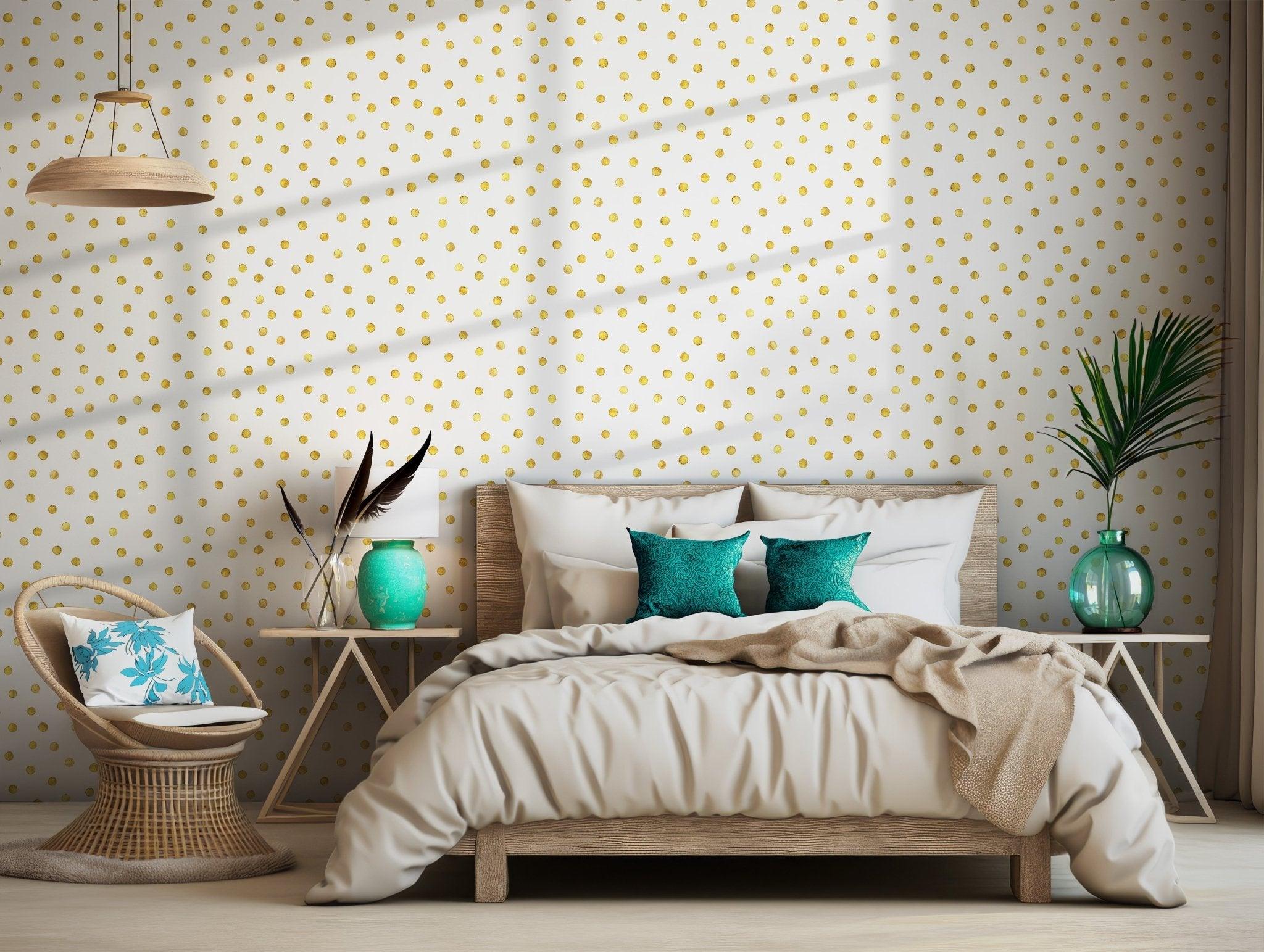 Gold Polka Dot Wallpaper - Self Adhesive Peel and Stick - Pattern on White Background Chic BV244