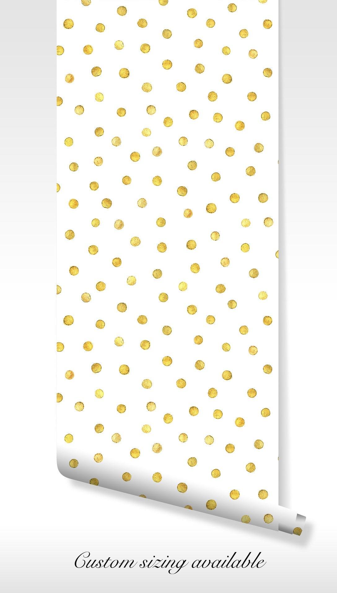Gold Polka Dot Wallpaper - Self Adhesive Peel and Stick - Pattern on White Background Chic BV244