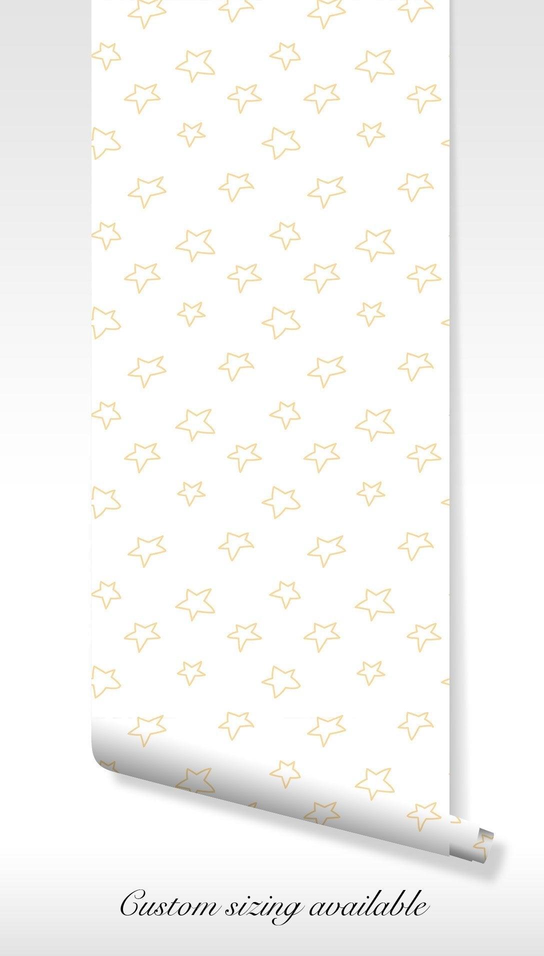Golden Star Outline Wallpaper - Self Adhesive Peel and Stick - Playful Celestial Astronomy Nursery BV305
