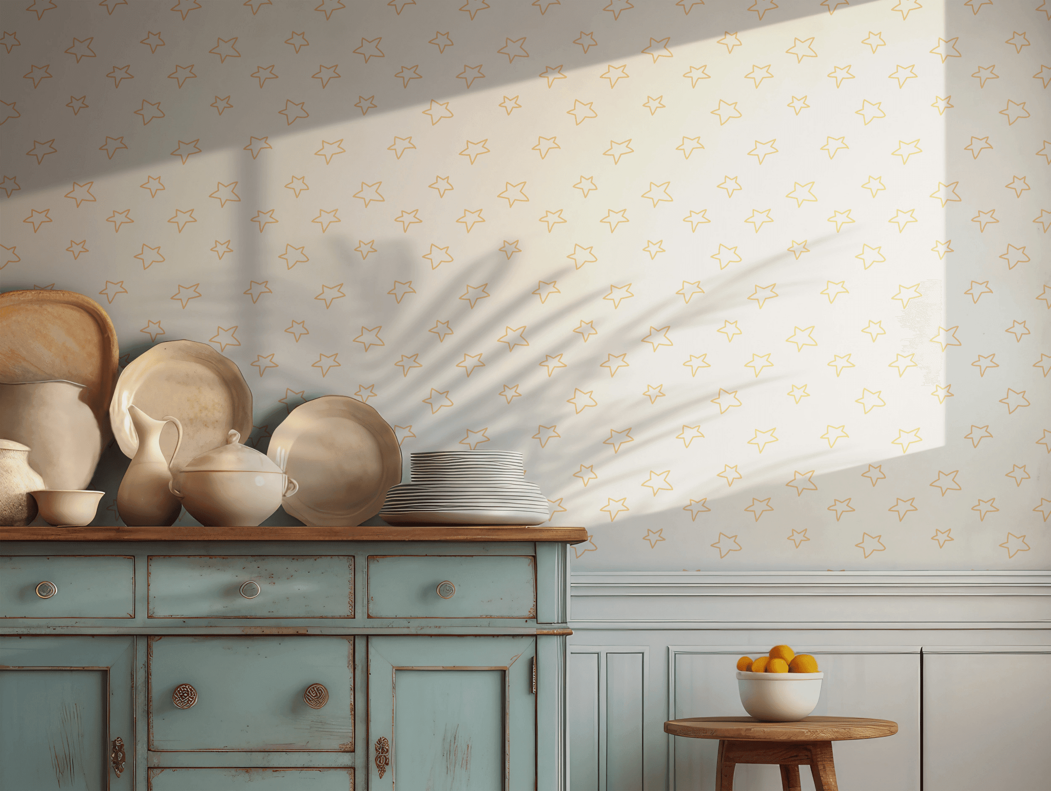 Golden Star Outline Wallpaper - Self Adhesive Peel and Stick - Playful Celestial Astronomy Nursery BV305