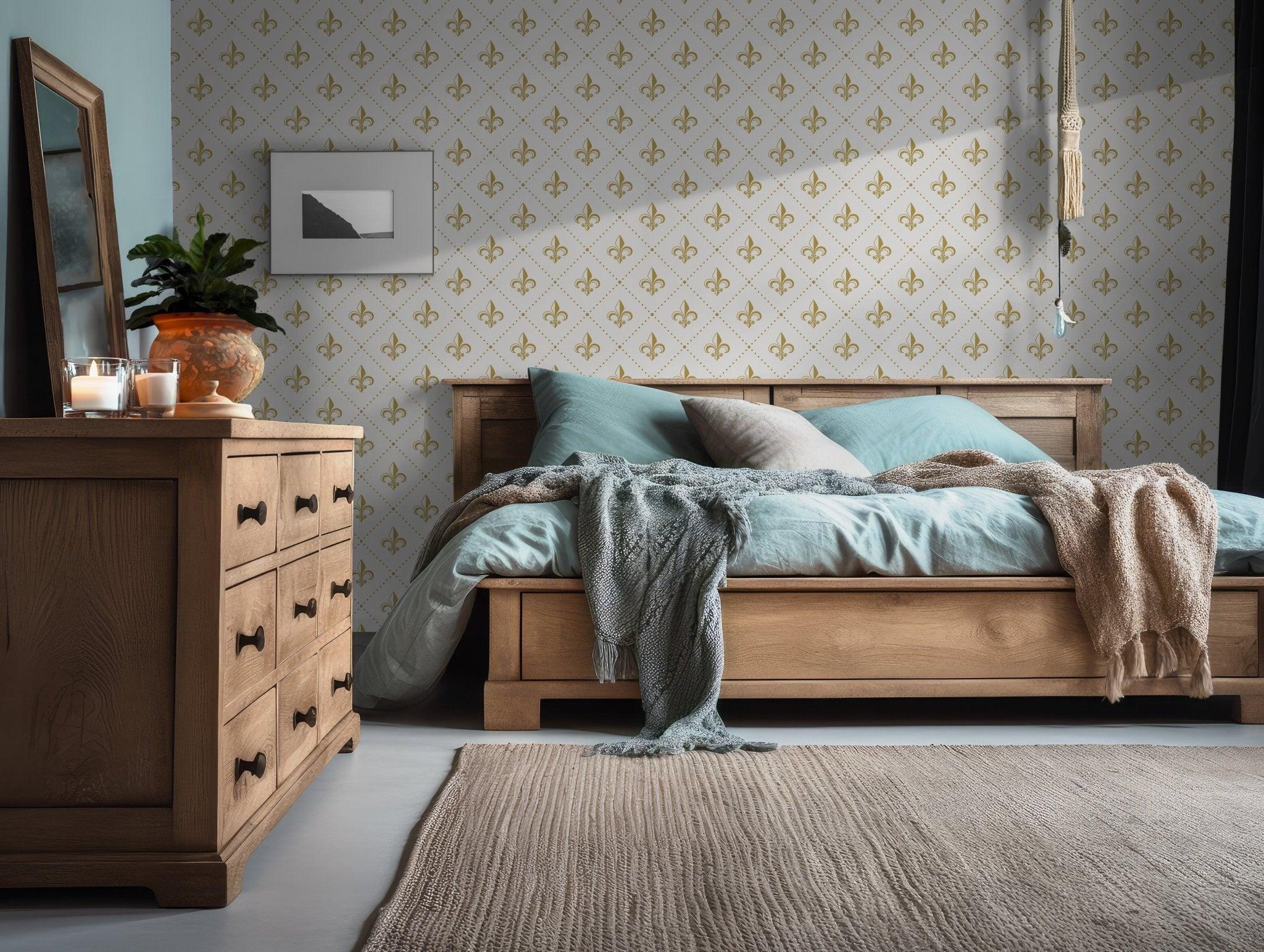 Gothic Wallpaper - Fleur De Lys Yellow And White - Self Adhesive Peel and Stick French BV130