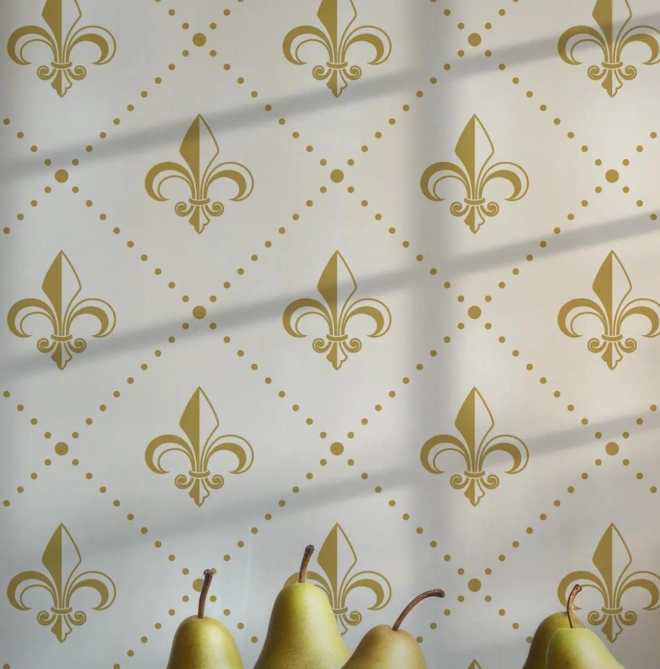 Gothic Wallpaper - Fleur De Lys Yellow And White - Self Adhesive Peel and Stick French BV130