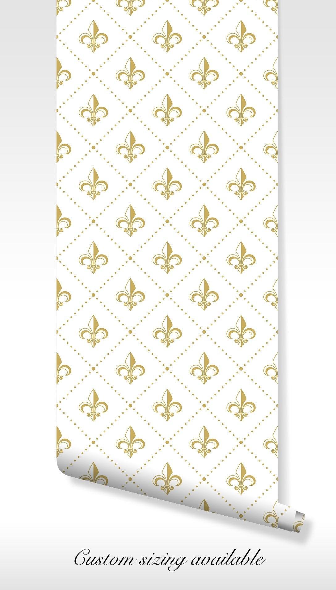 Gothic Wallpaper - Fleur De Lys Yellow And White - Self Adhesive Peel and Stick French BV130