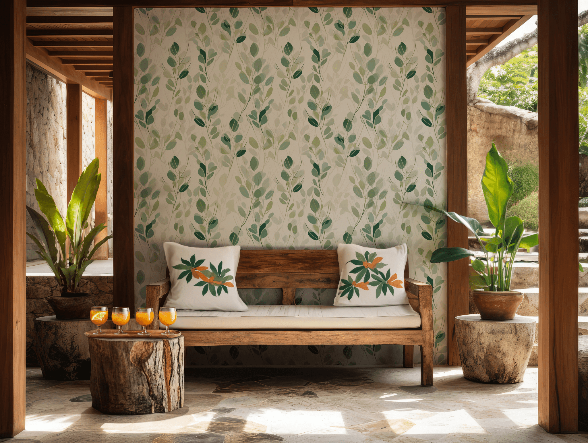 Green Dark Wallpaper - Self Adhesive - Eucalyptus Shades Botanical Leaves Foliage Watercolor BV327