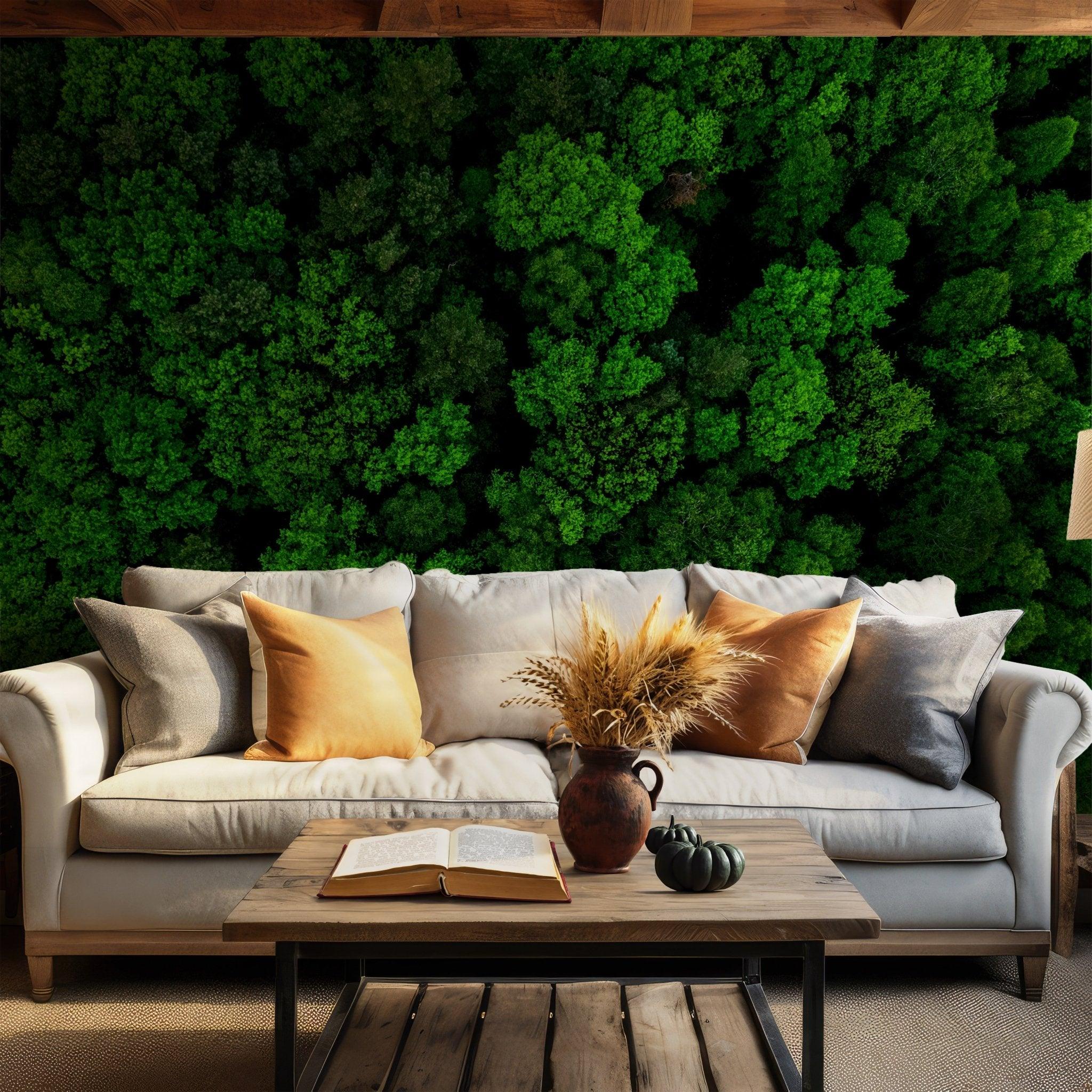 Green Forest Wallpaper - Peel and Stick Wall Mural - Lush Aerial View Canopy Greenery Nature BV272