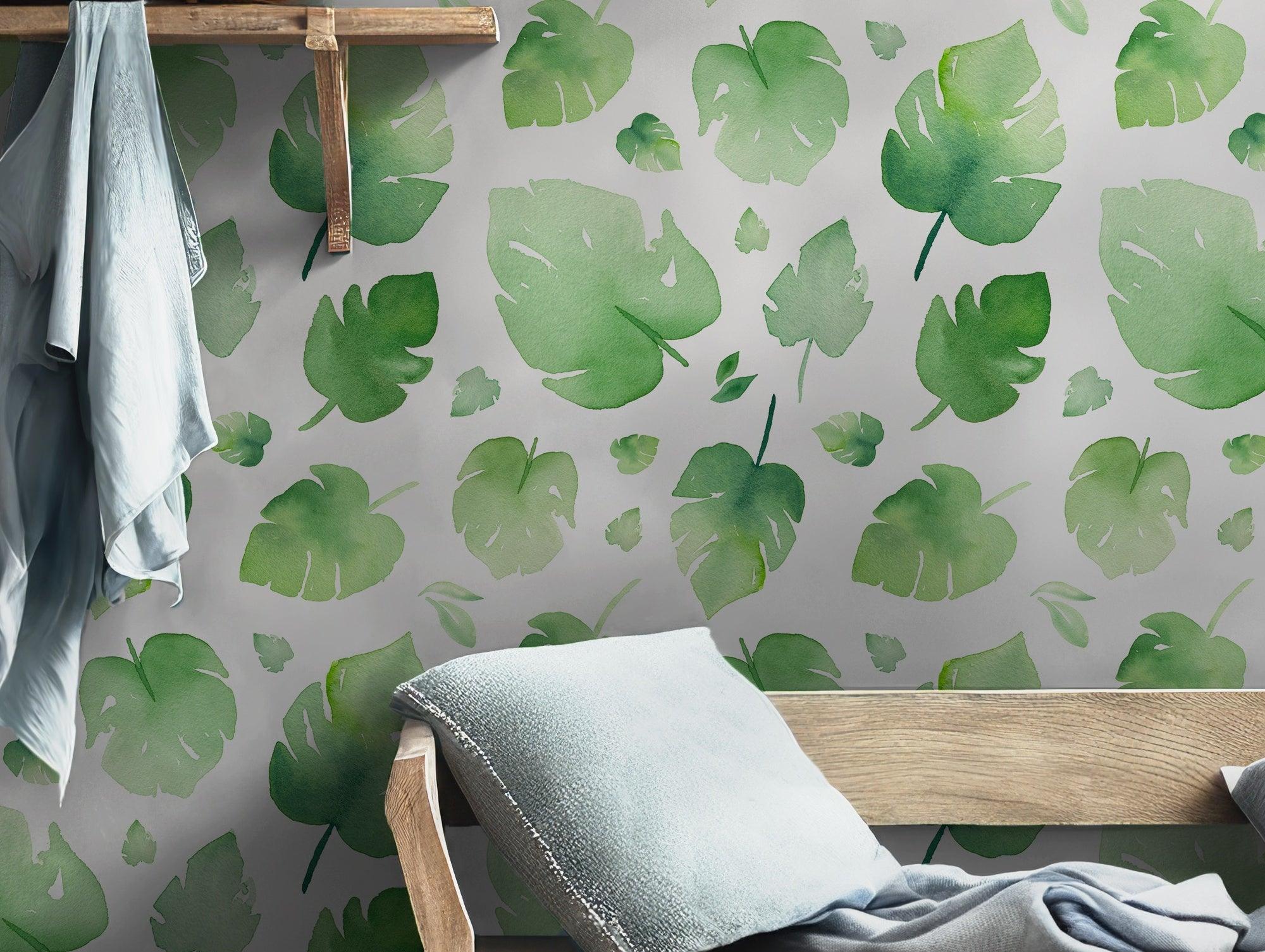 Green Leaf Eucalyptus Peel and Stick Wallpaper - Tropical Safari Floral Leaf Self Adhesive Eco Friendly Decor BV088