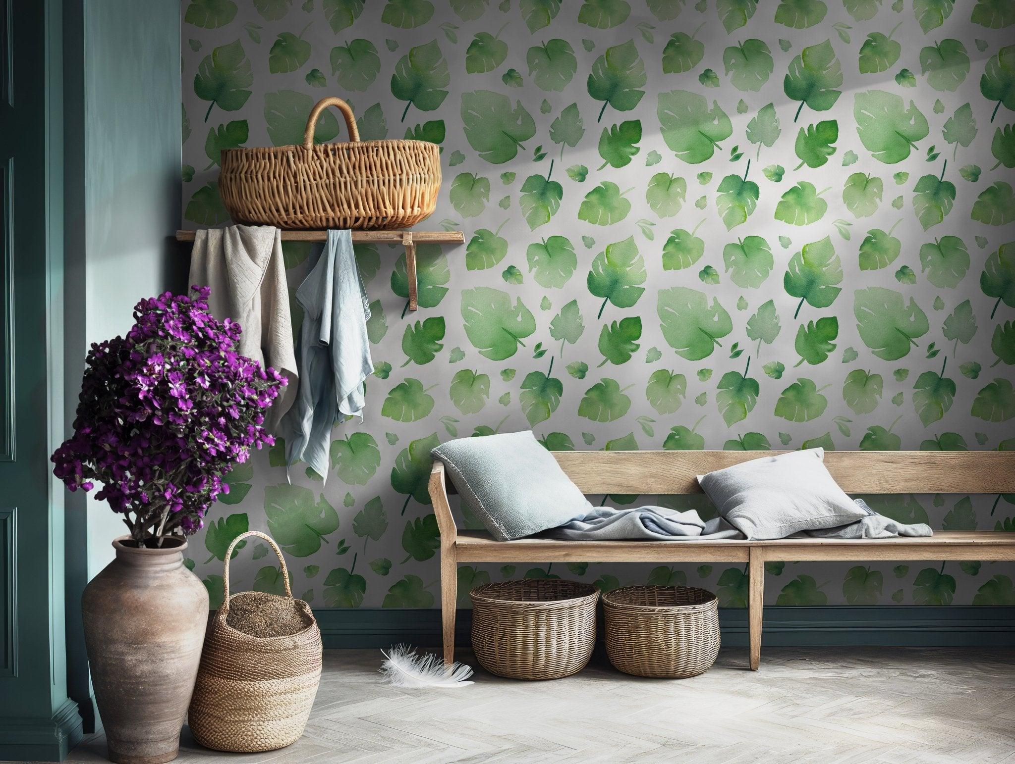 Green Leaf Eucalyptus Peel and Stick Wallpaper - Tropical Safari Floral Leaf Self Adhesive Eco Friendly Decor BV088