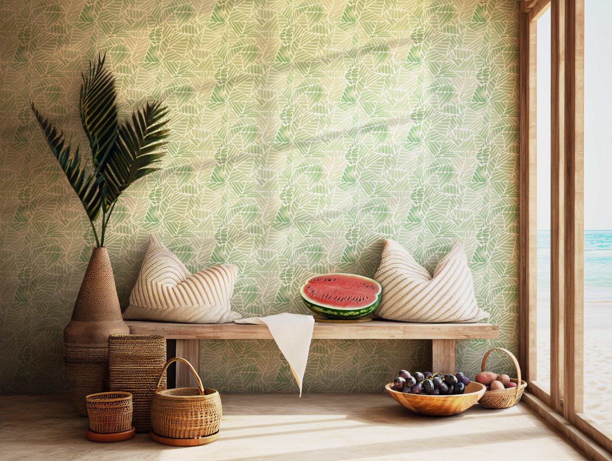 Green Leaf Self Adhesive Wallpaper - Monstera Lush Nature Modern Design - Peel and Stick Pacific Herb Tropical BV092