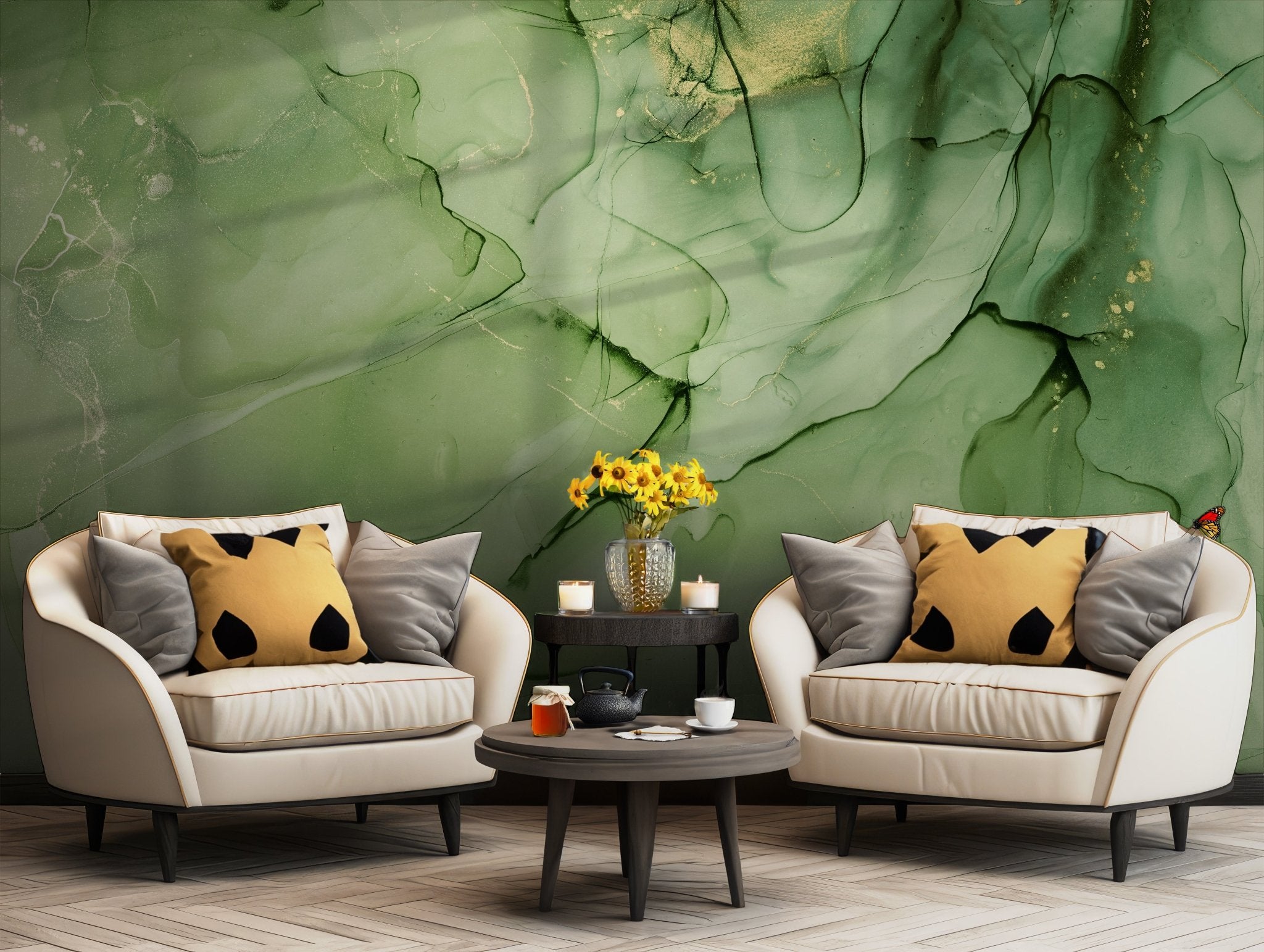 Green Marble Gold Wallpaper - Self Adhesive Peel and Stick Wall Mural - Accents Elegant Luxurious BV264