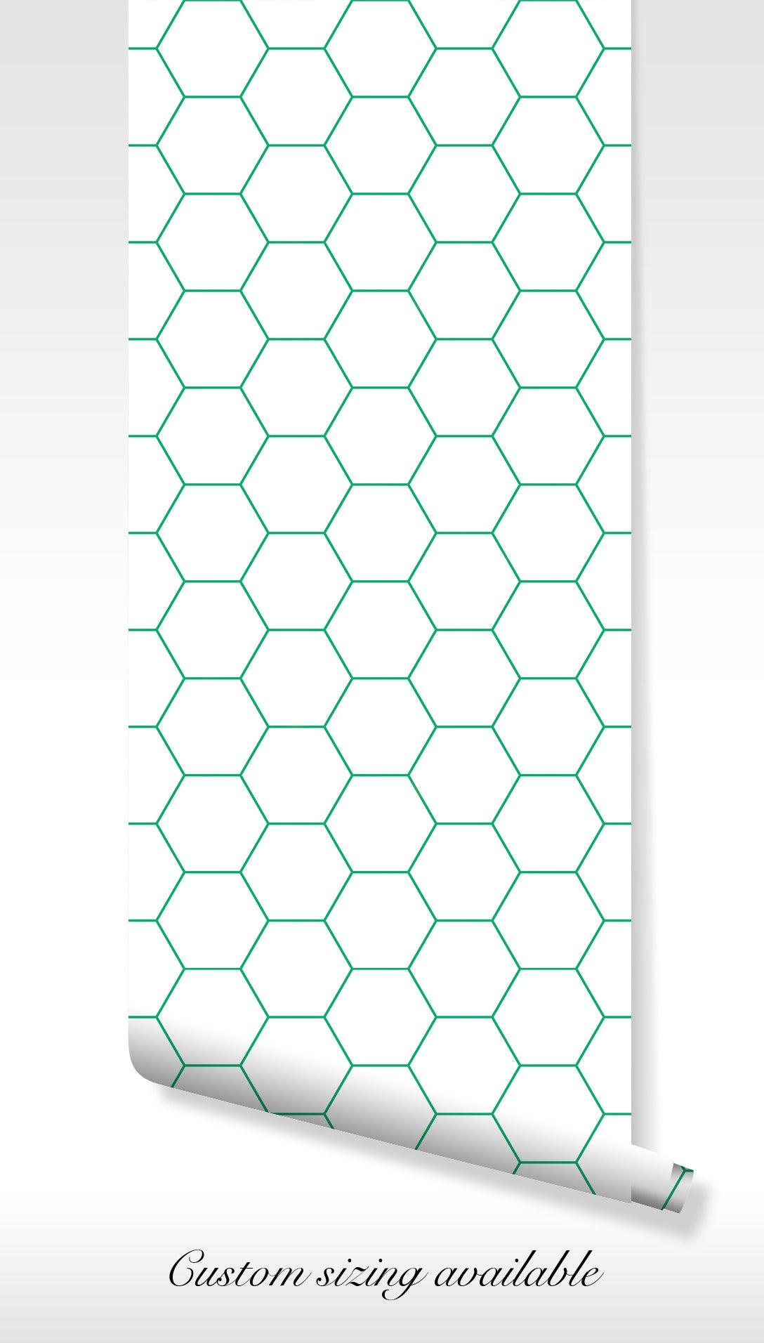 Green Minimalist Hexagon Self Adhesive Peel and Stick Wallpaper Modern Stylish Clean Honeycomb Bee Hive BV223