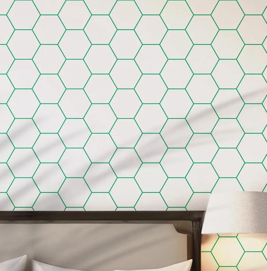 Green Minimalist Hexagon Self Adhesive Peel and Stick Wallpaper Modern Stylish Clean Honeycomb Bee Hive BV223