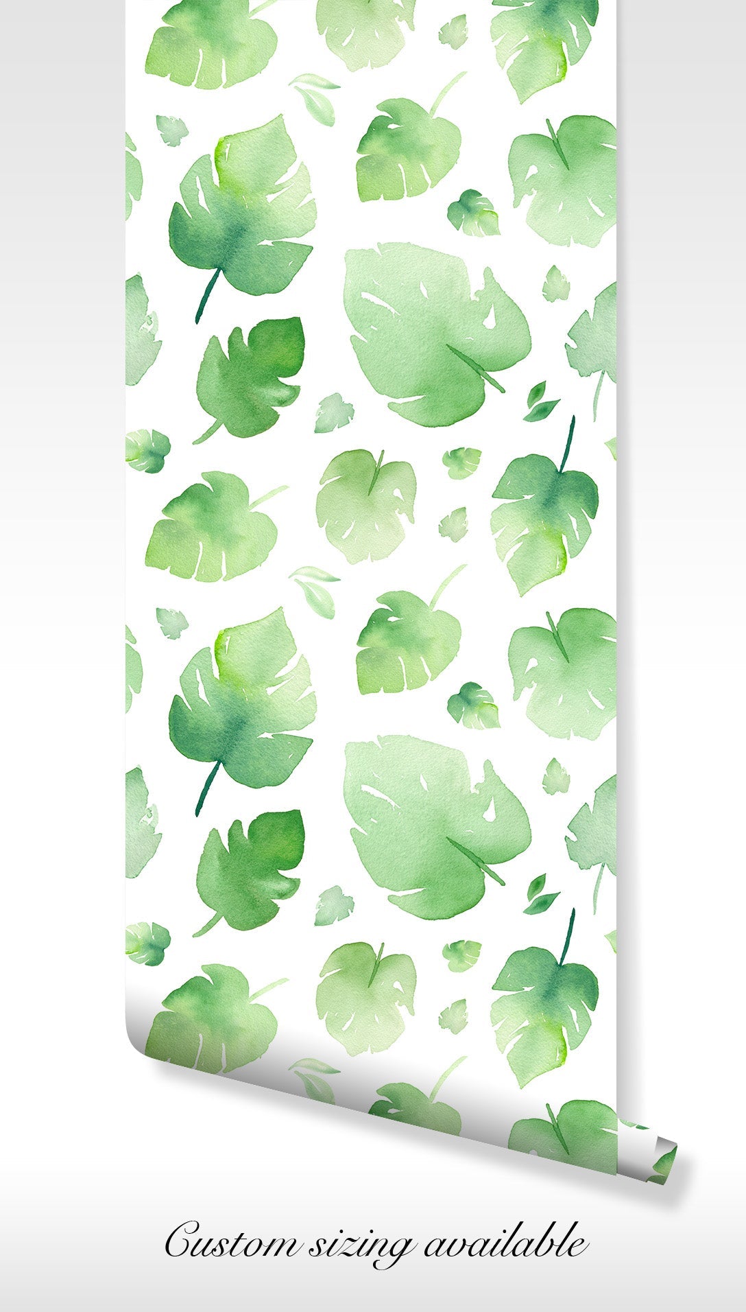 Green on White Wallpaper - Self Adhesive - Watercolor Monstera Leaf Tropical Nature BV245