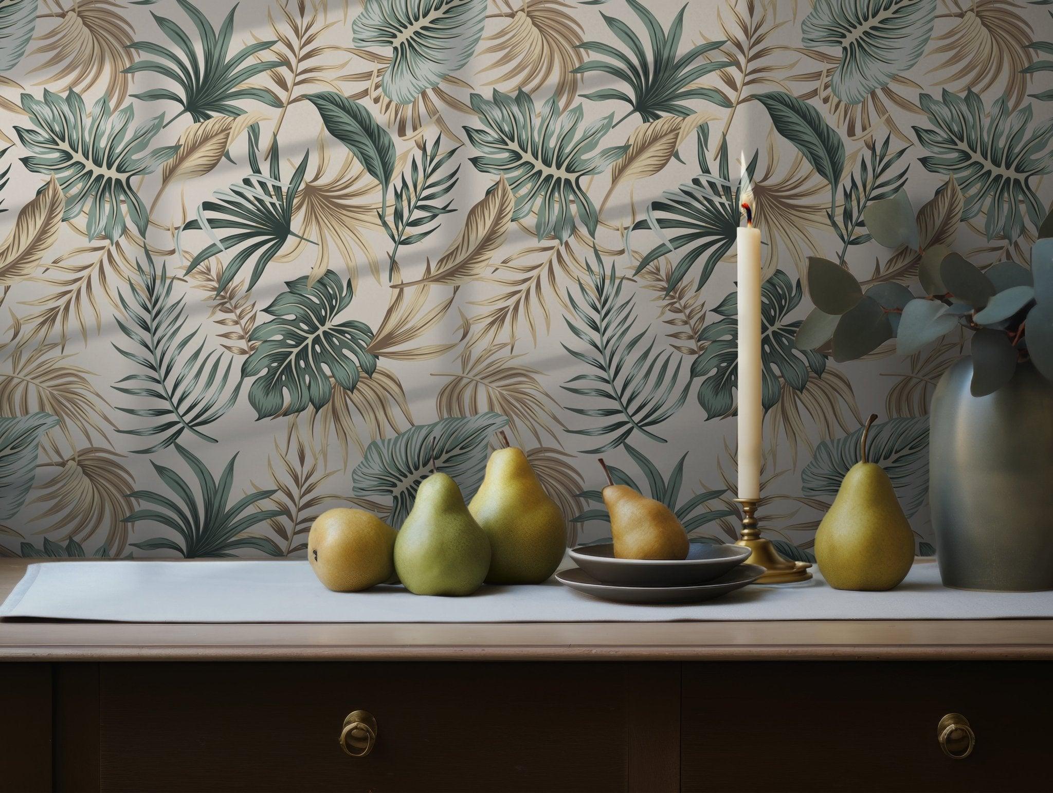Green Palm Monstera Tropical Leaf Wallpaper Peel and Stick Self Adhesive Elegant Botanical Jungle BV081
