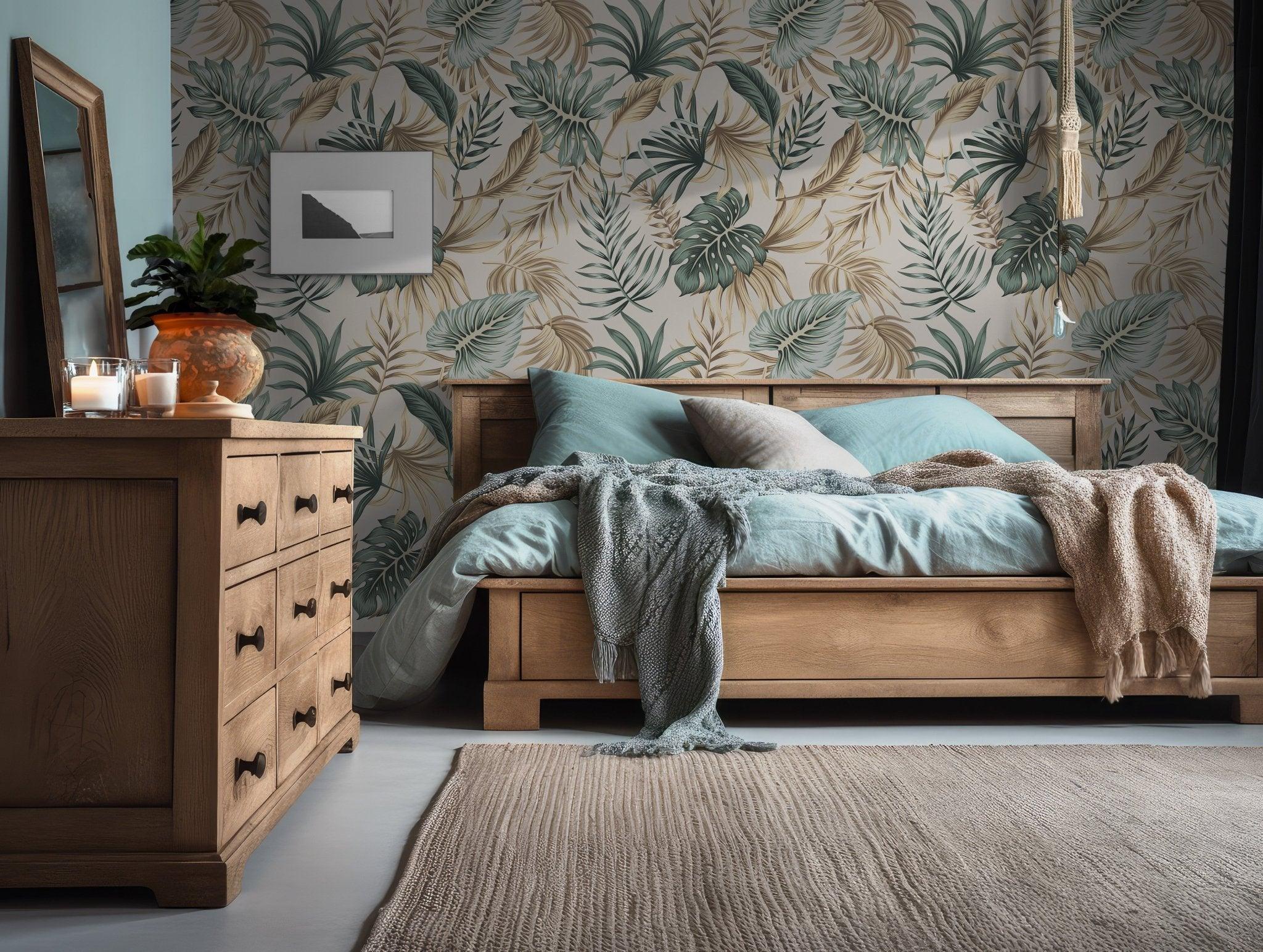 Green Palm Monstera Tropical Wallpaper - Peel and Stick Self Adhesive - Leaf Botanical Jungle BV081