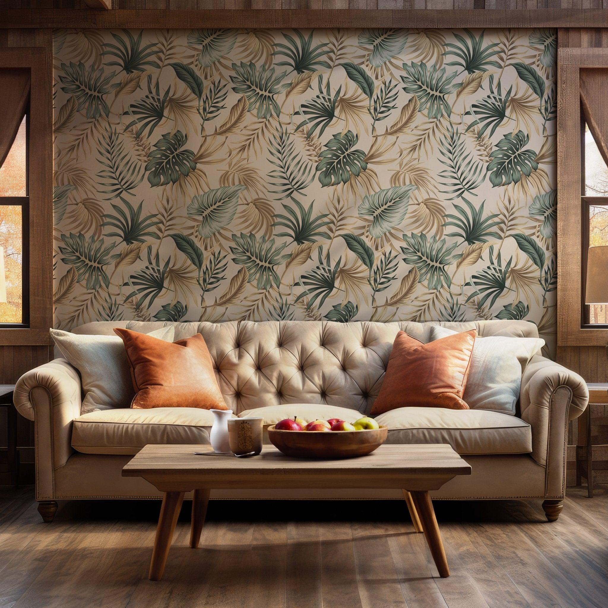 Green Palm Monstera Tropical Leaf Wallpaper Peel and Stick Self Adhesive Elegant Botanical Jungle BV081