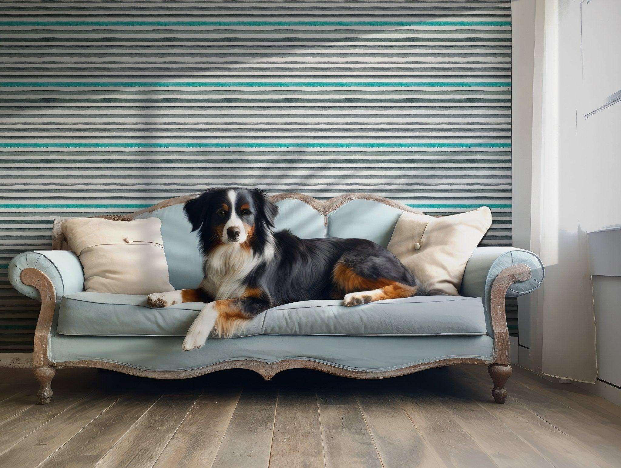 Hand Painted Stripe Wallpaper - Self Adhesive Peel and Stick - Modern Watercolor Coastal BV242