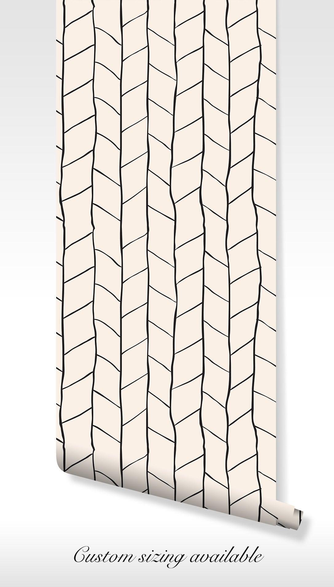 Herringbone Boho Wallpaper - Self Adhesive Peel and Stick - Fluid Modern Minimalist Aesthetic BV304