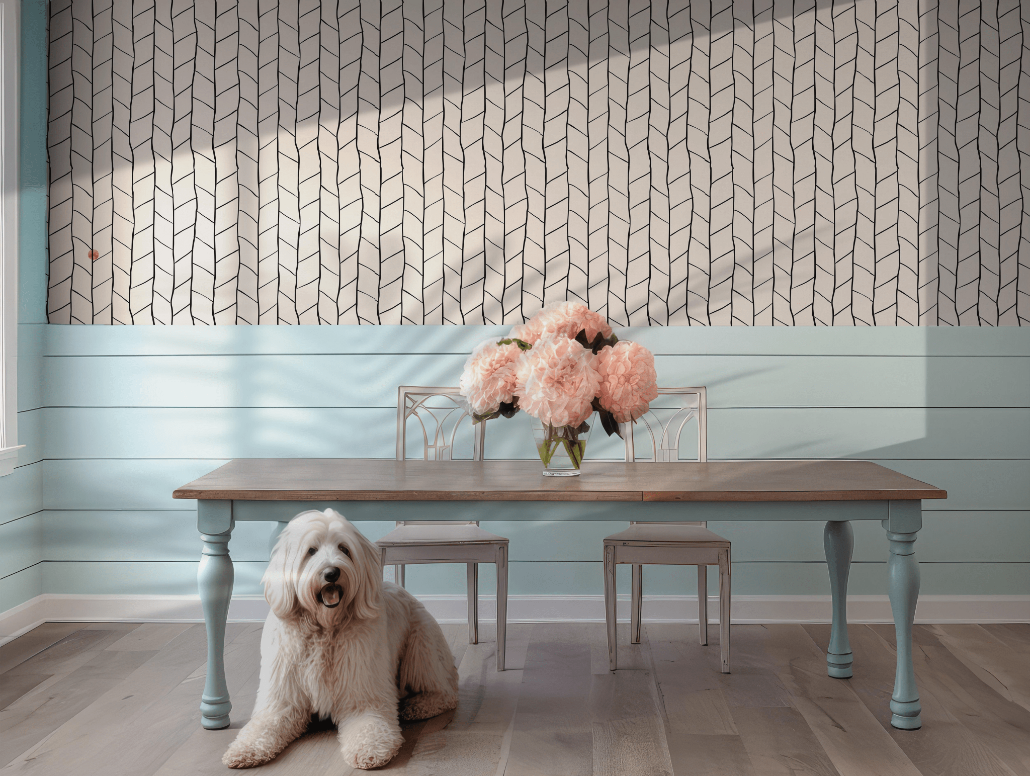 Herringbone Boho Wallpaper - Self Adhesive Peel and Stick - Fluid Modern Minimalist Aesthetic BV304