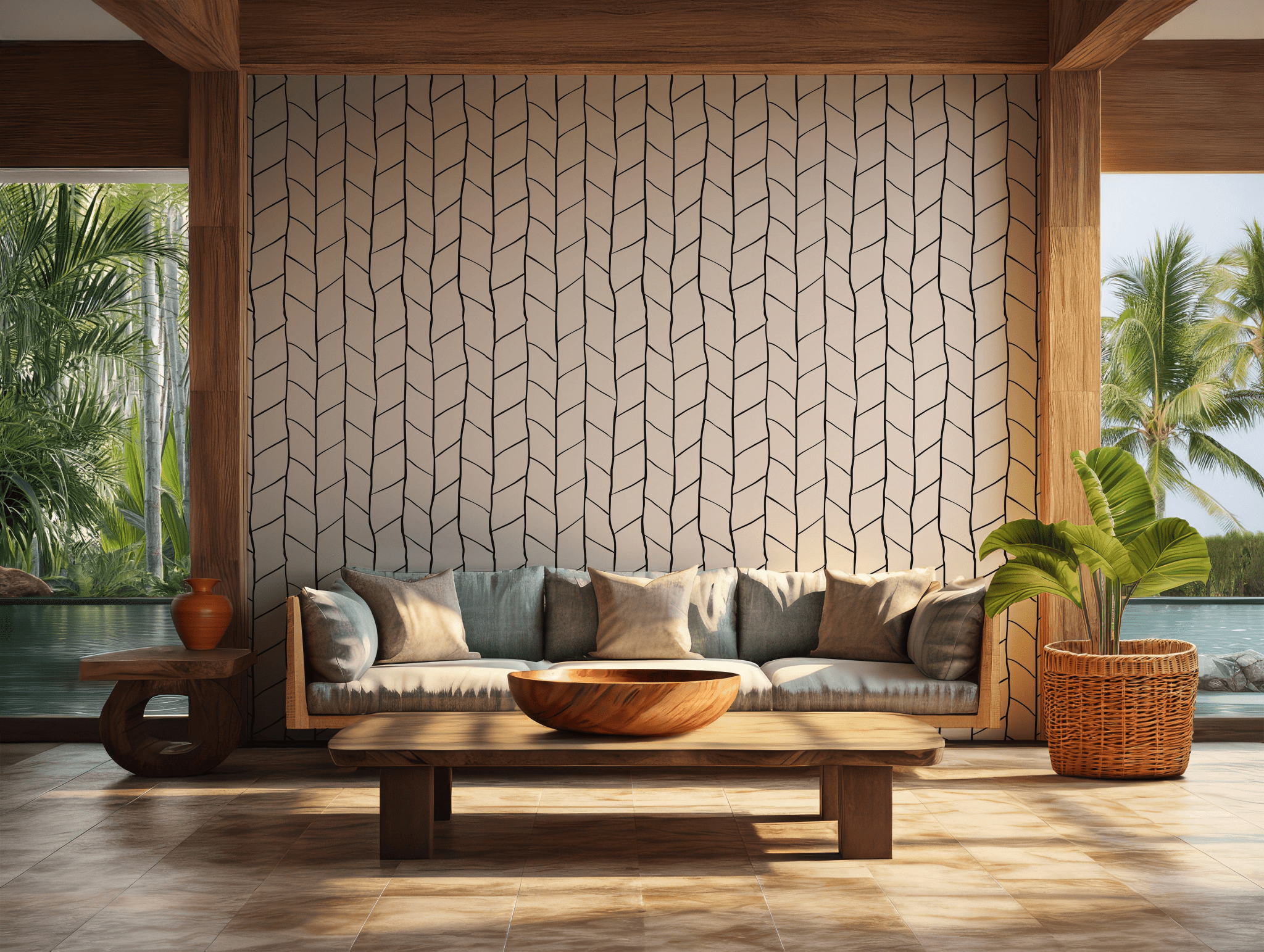 Herringbone Boho Wallpaper - Self Adhesive Peel and Stick - Fluid Modern Minimalist Aesthetic BV304