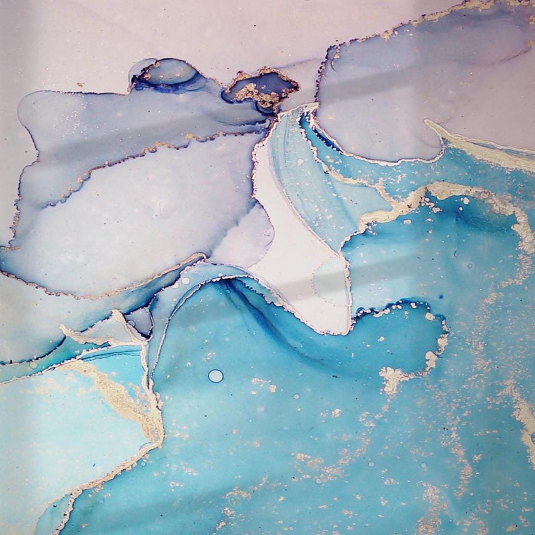 Blue Fluid Marble Wallpaper - Peel and Stick Wall Mural - Gold Accents Artistic Ink Cool Tones BV309