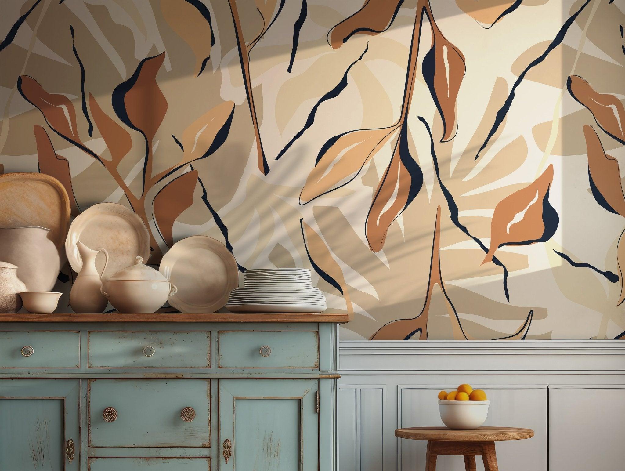 Jungle Savanna Leaves Wallpaper - Self Adhesive Peel and Stick Wall Mural - Abstract Garden Animals Camouflage Branches BV191