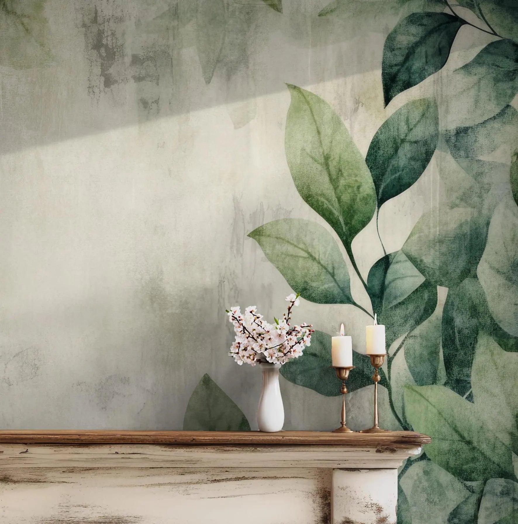 Jungle Tropical Wallpaper - Peel and Stick Modern Mural - Green Leaves Nature BV153