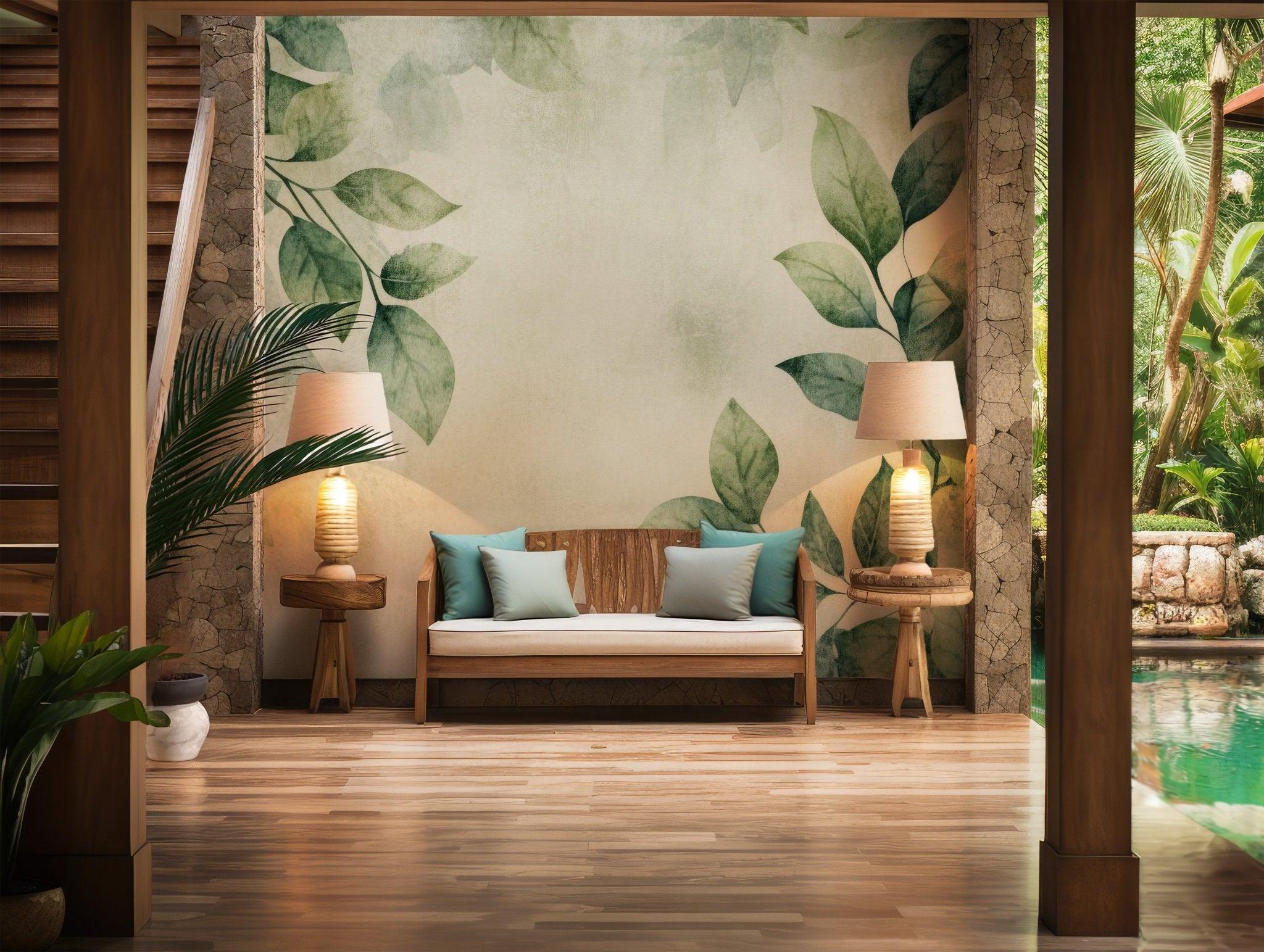 Jungle Tropical Wallpaper - Peel and Stick Modern Mural - Green Leaves Nature BV153