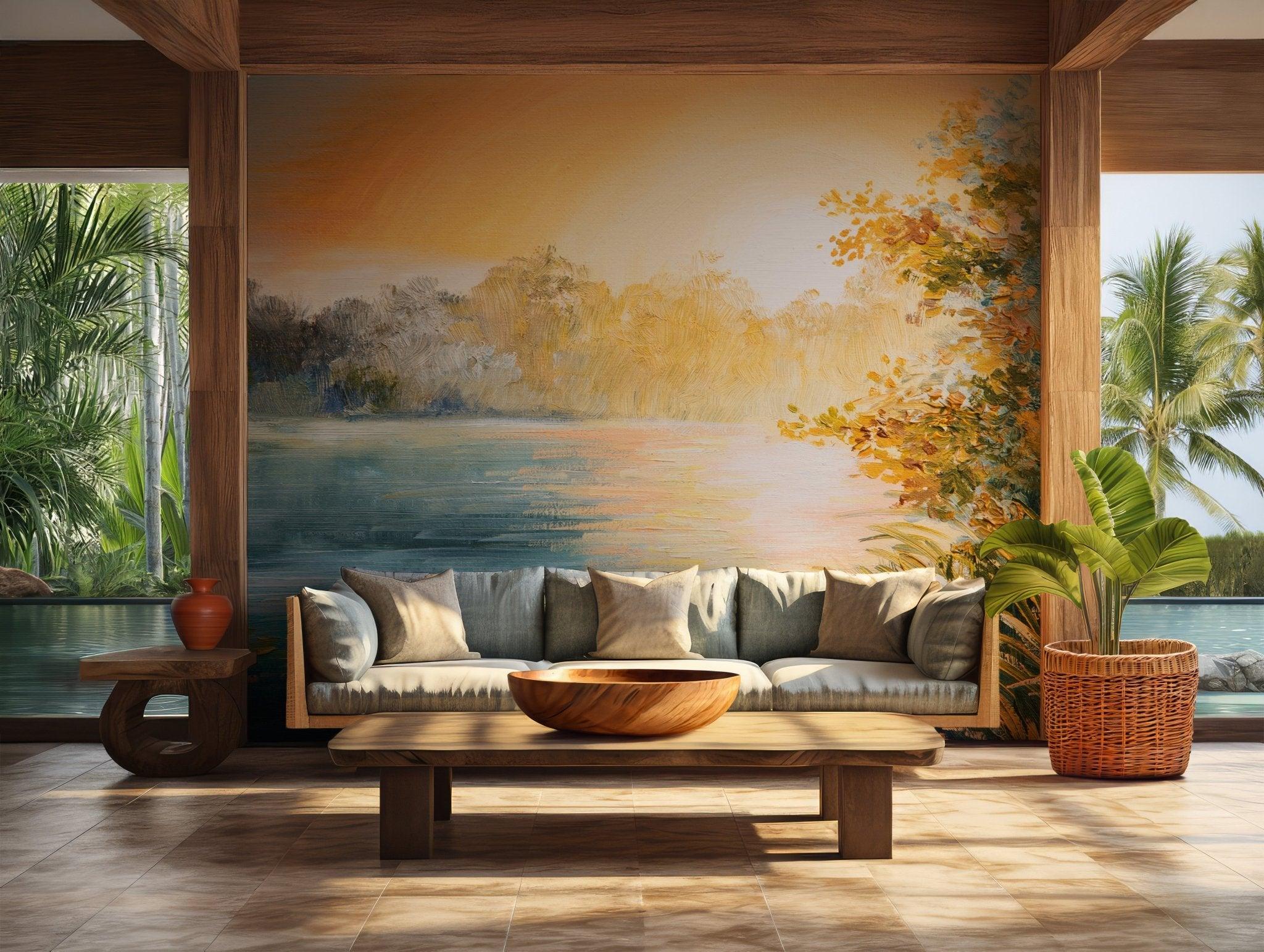 Lake View Nature Wallpaper - Wall Mural Self Adhesive Peel and Stick - American Fall Leaves Peace BV217