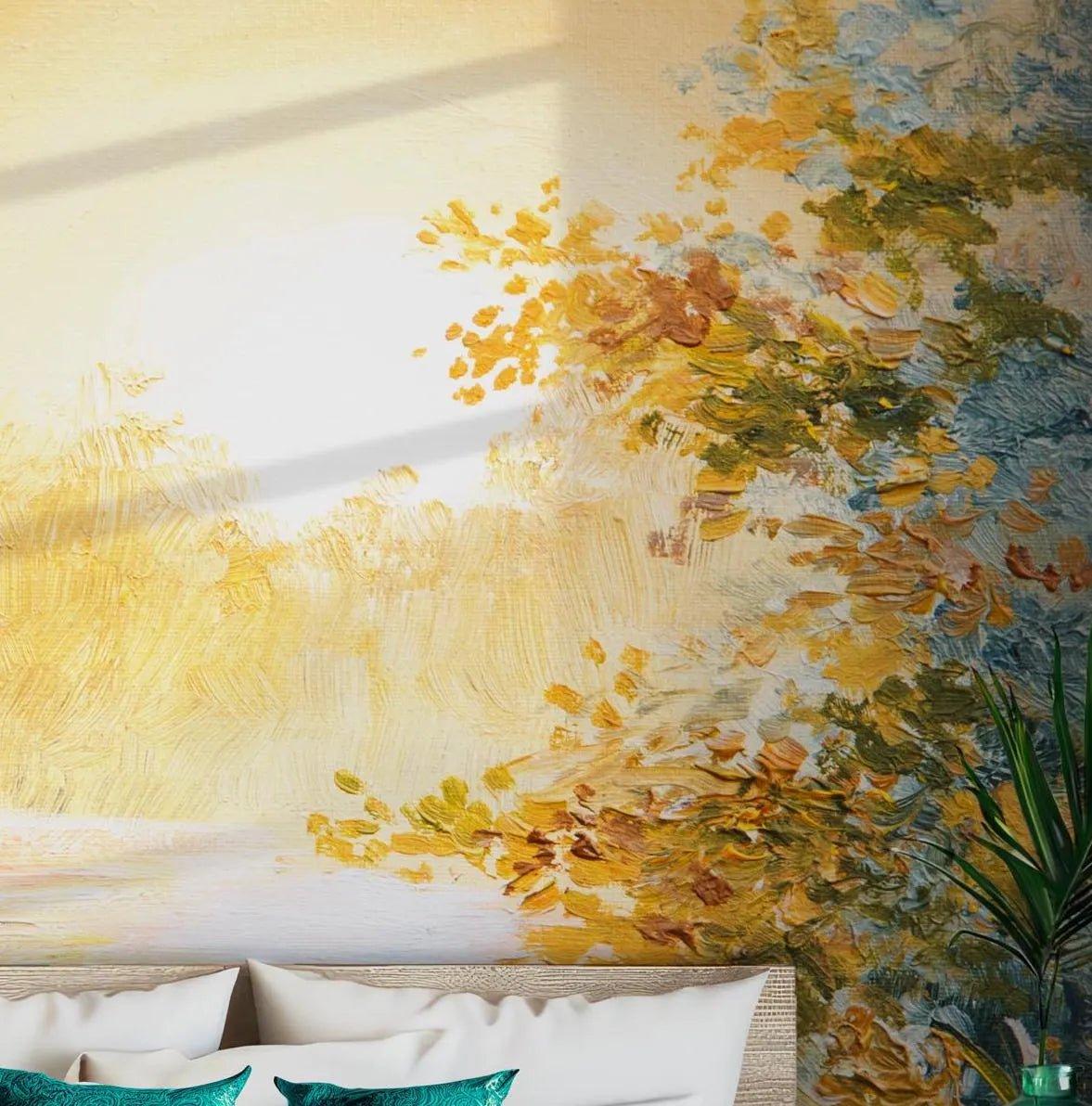 Lake View Nature Wallpaper - Wall Mural Self Adhesive Peel and Stick - American Fall Leaves Peace BV217