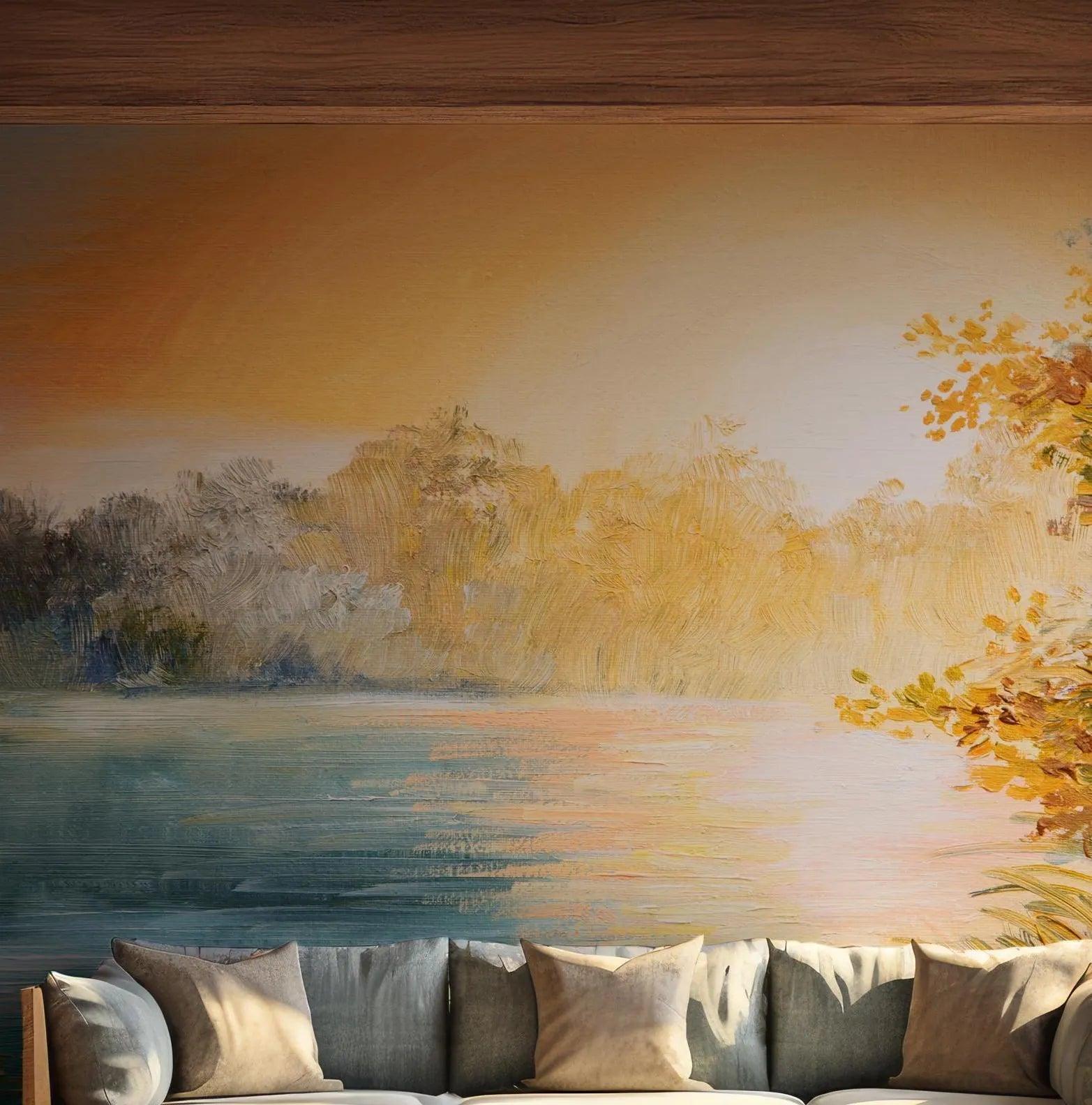 Lake View Nature Wallpaper - Wall Mural Self Adhesive Peel and Stick - American Fall Leaves Peace BV217
