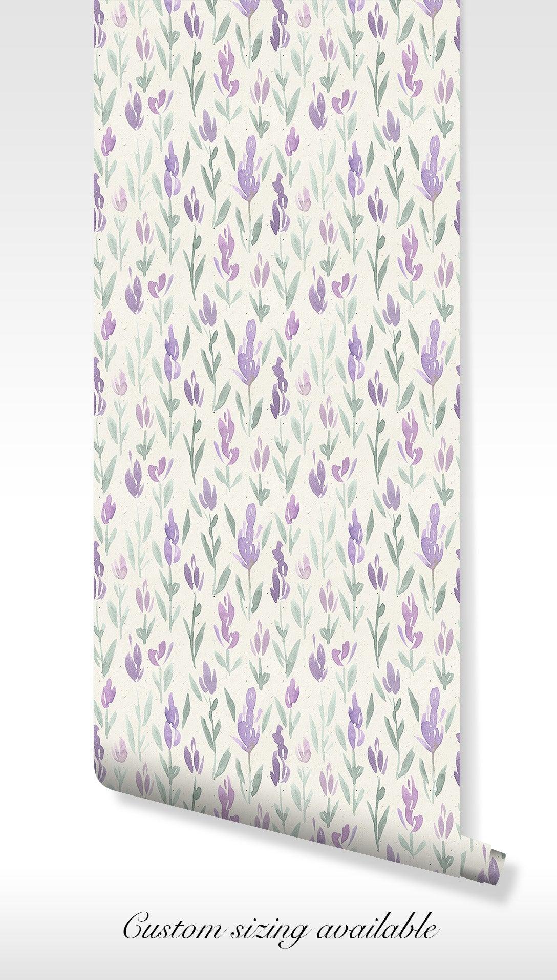 Lavender Flowers Wallpaper - Peel and Stick Self Adhesive - Purple Floral Wall Art Botanical BV090