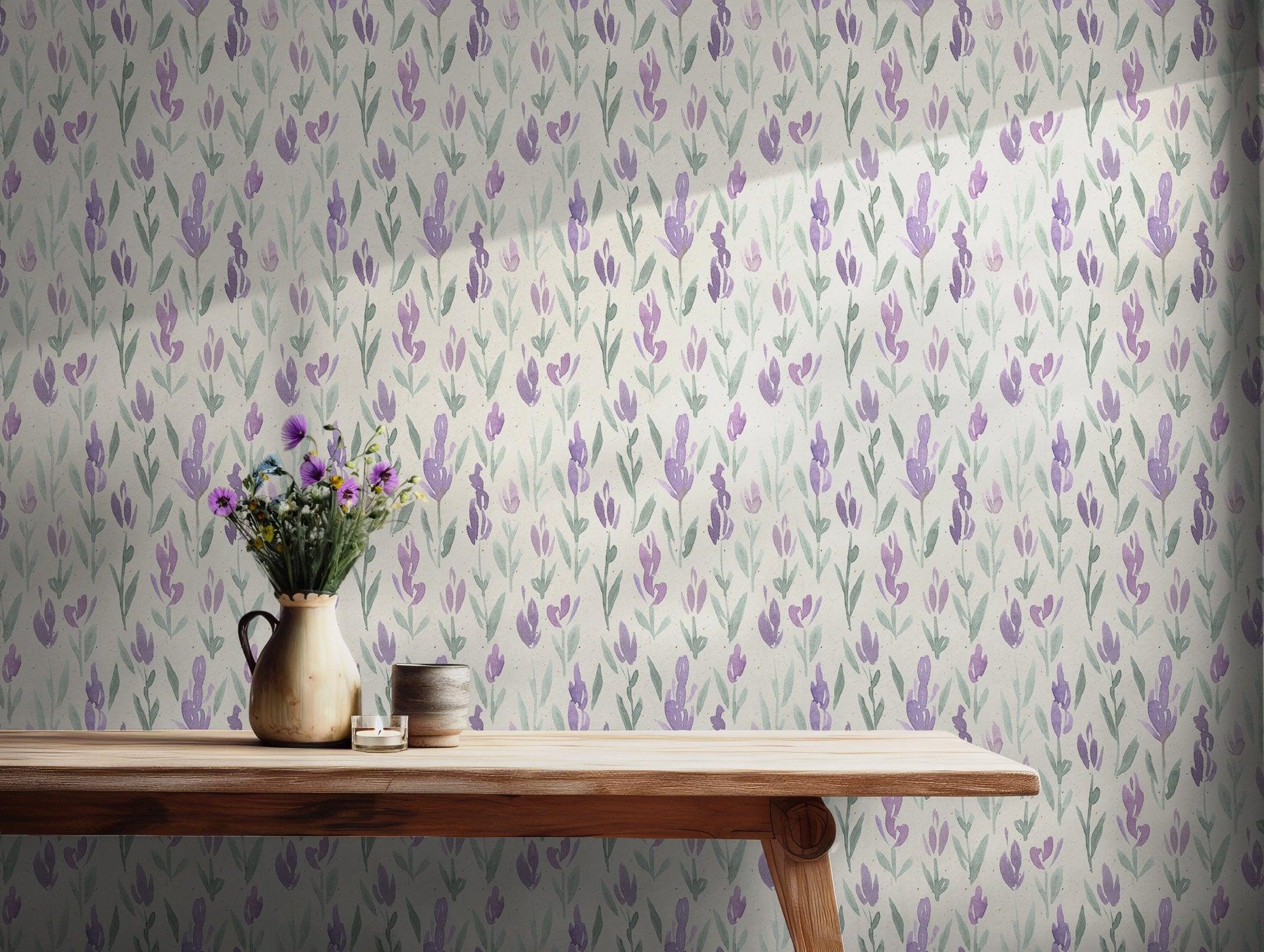 lavender flower wall art Peel and Stick Lavender Flowers Wallpaper