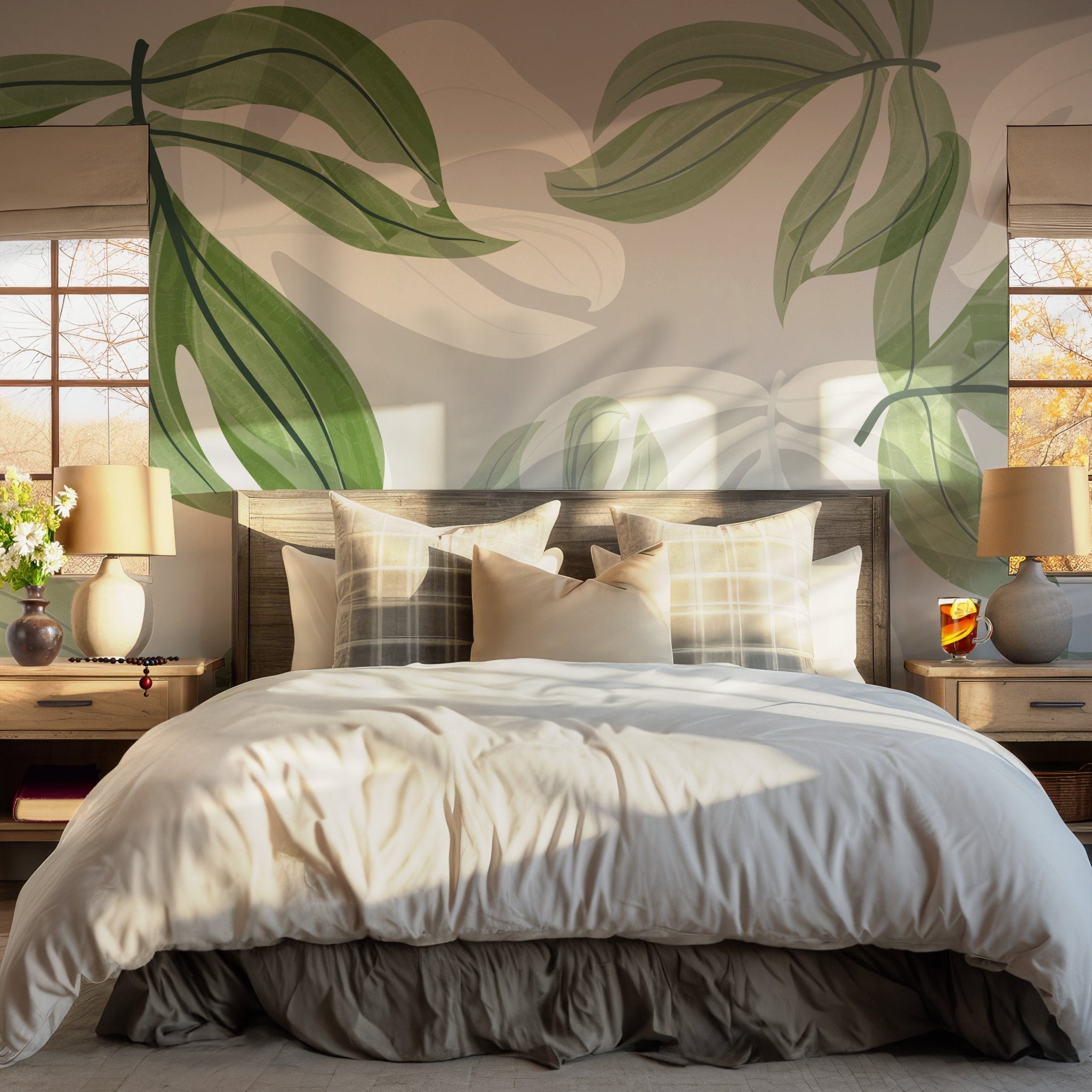 Leaf Palm Caribbean Wallpaper - Self Adhesive Peel and Stick Wall Mural - Beach Tropical Nature BV280