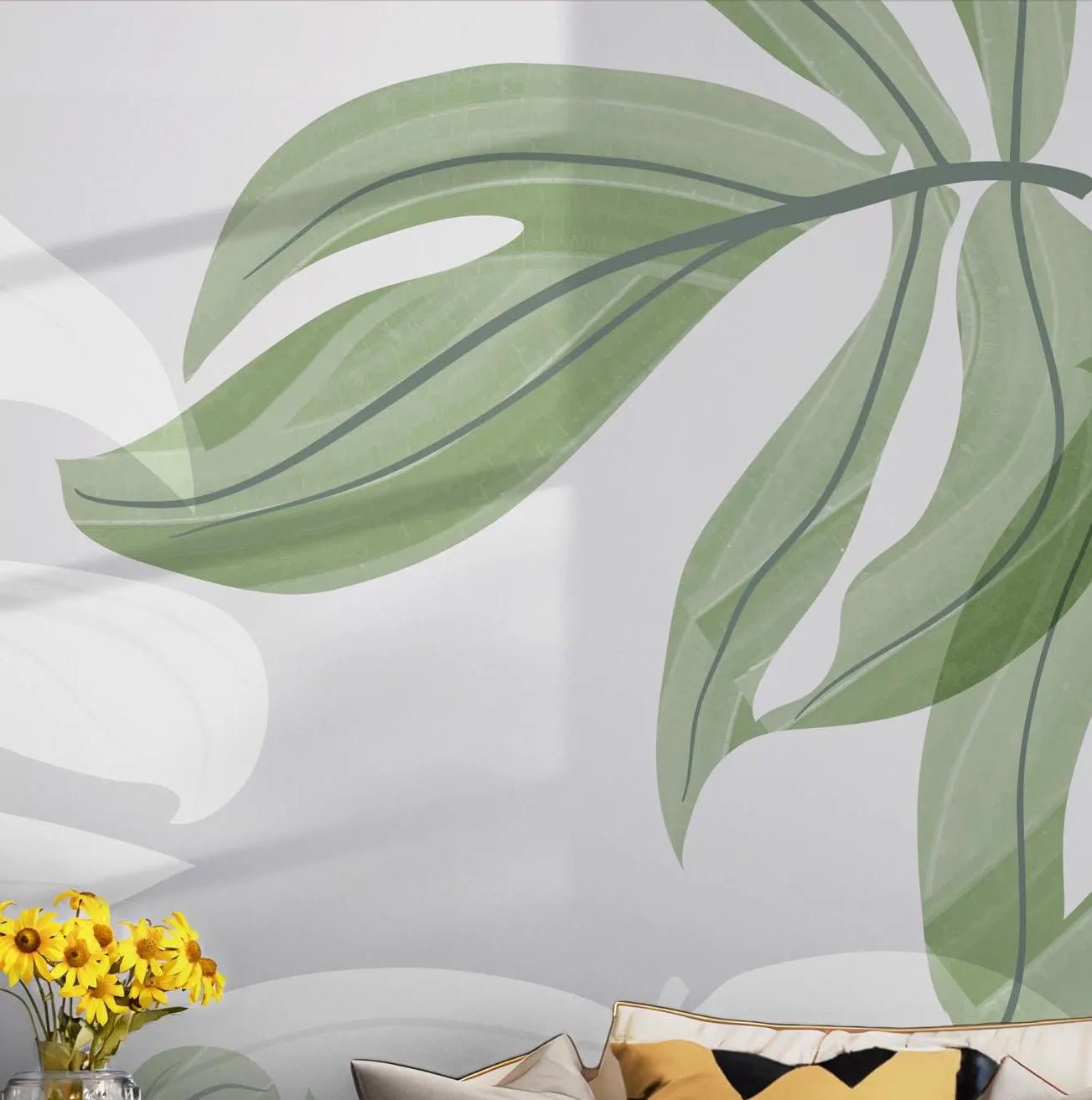 Leaf Palm Caribbean Wallpaper - Self Adhesive Peel and Stick Wall Mural - Beach Tropical Nature BV280