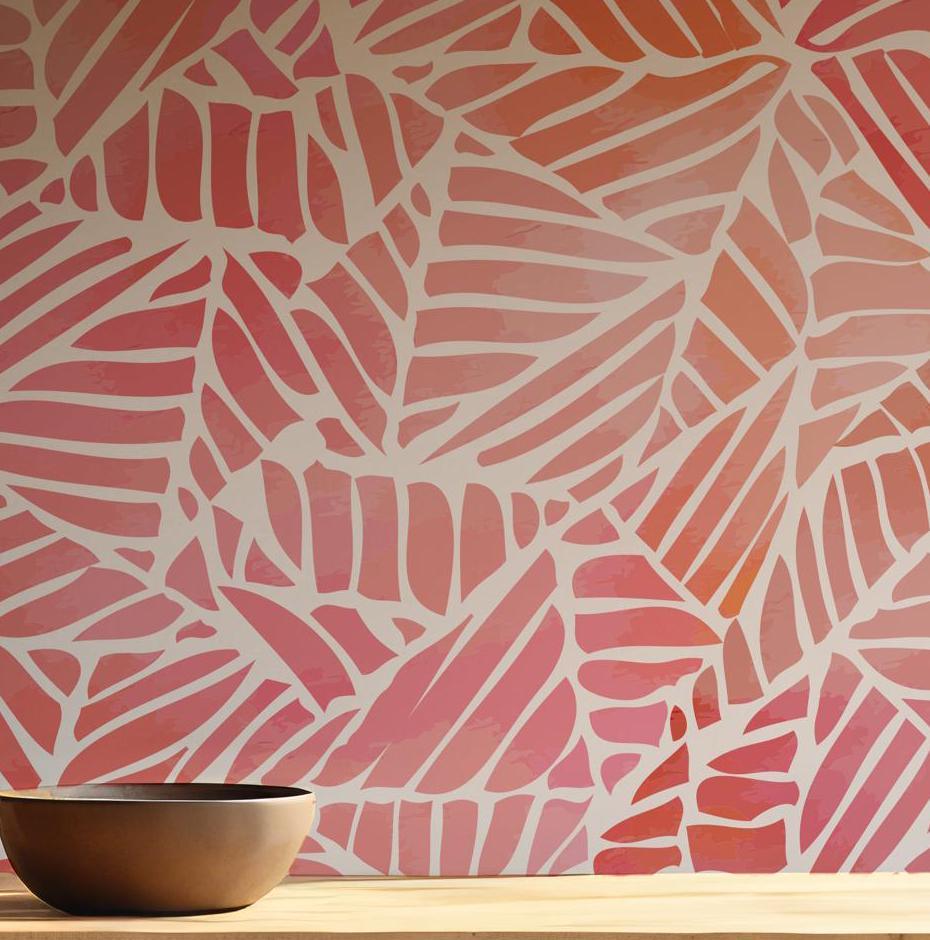 Leaf Pink and Orange Hues Wallpaper - Self Adhesive Wall Mural - Palm Tropical Living BV250