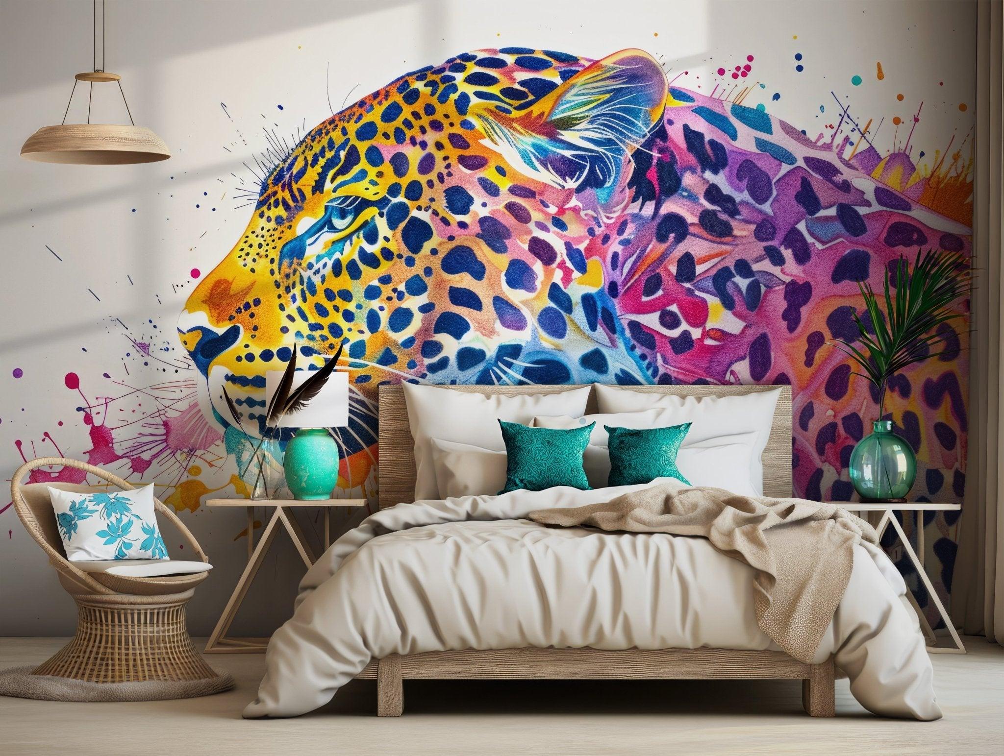 Leopard Art Colorful Wallpaper - Peel and Stick Wall Mural - Safari Vibrant Abstract Jungle BV228