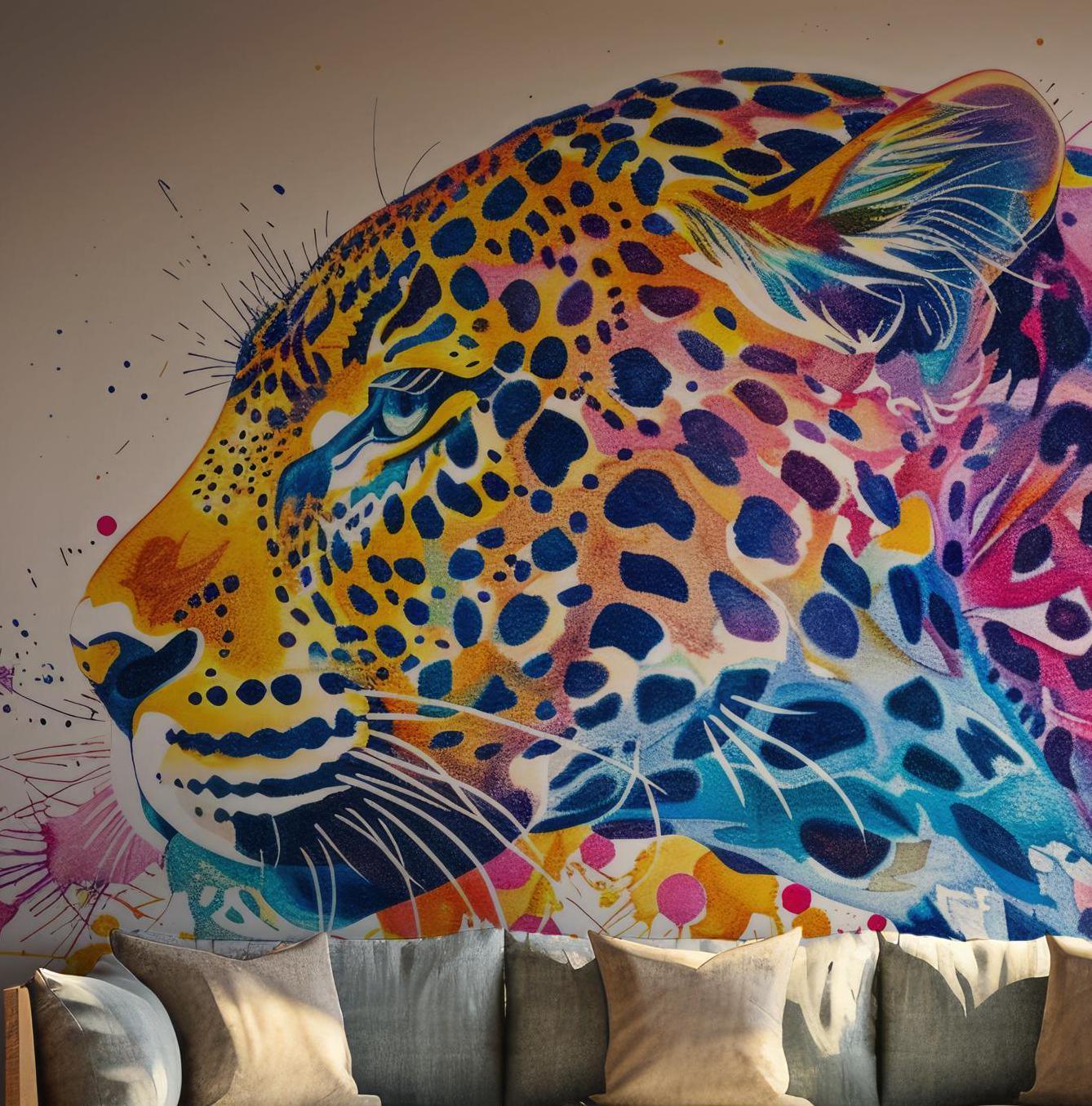 Leopard Art Colorful Wallpaper - Peel and Stick Wall Mural - Safari Vibrant Abstract Jungle BV228