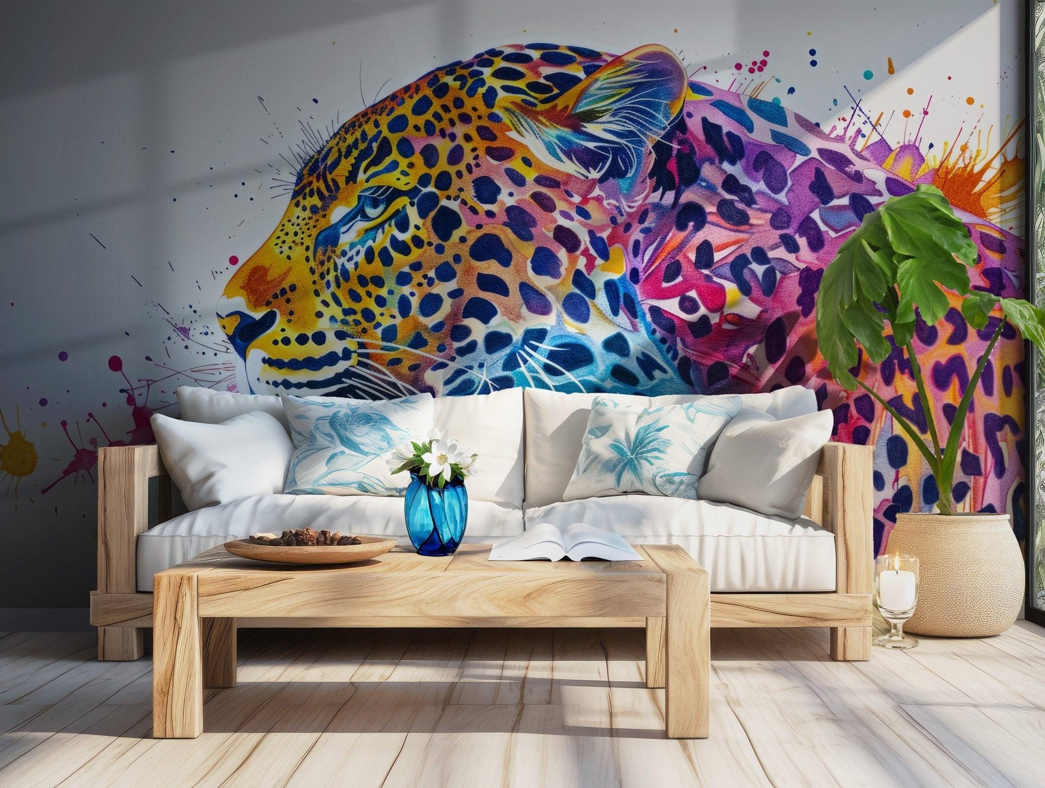 Leopard Art Colorful Wallpaper - Peel and Stick Wall Mural - Safari Vibrant Abstract Jungle BV228