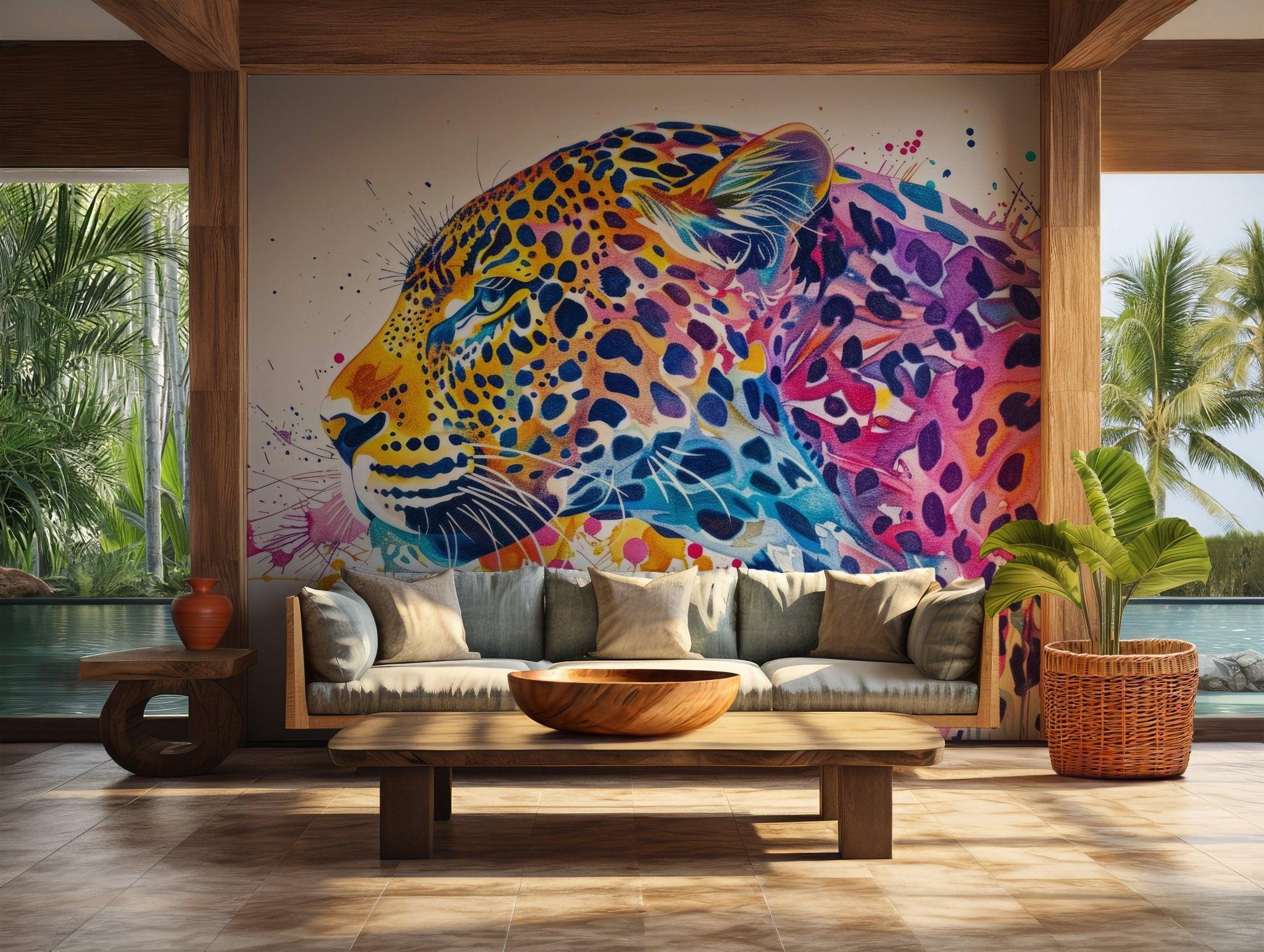 Leopard Art Colorful Wallpaper - Peel and Stick Wall Mural - Safari Vibrant Abstract Jungle BV228