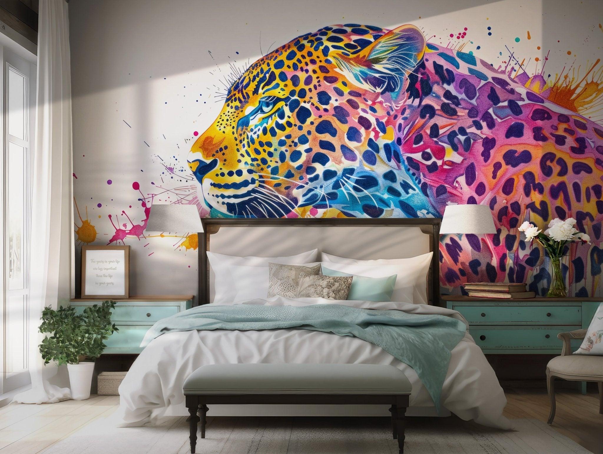 Leopard Art Colorful Wallpaper - Peel and Stick Wall Mural - Safari Vibrant Abstract Jungle BV228