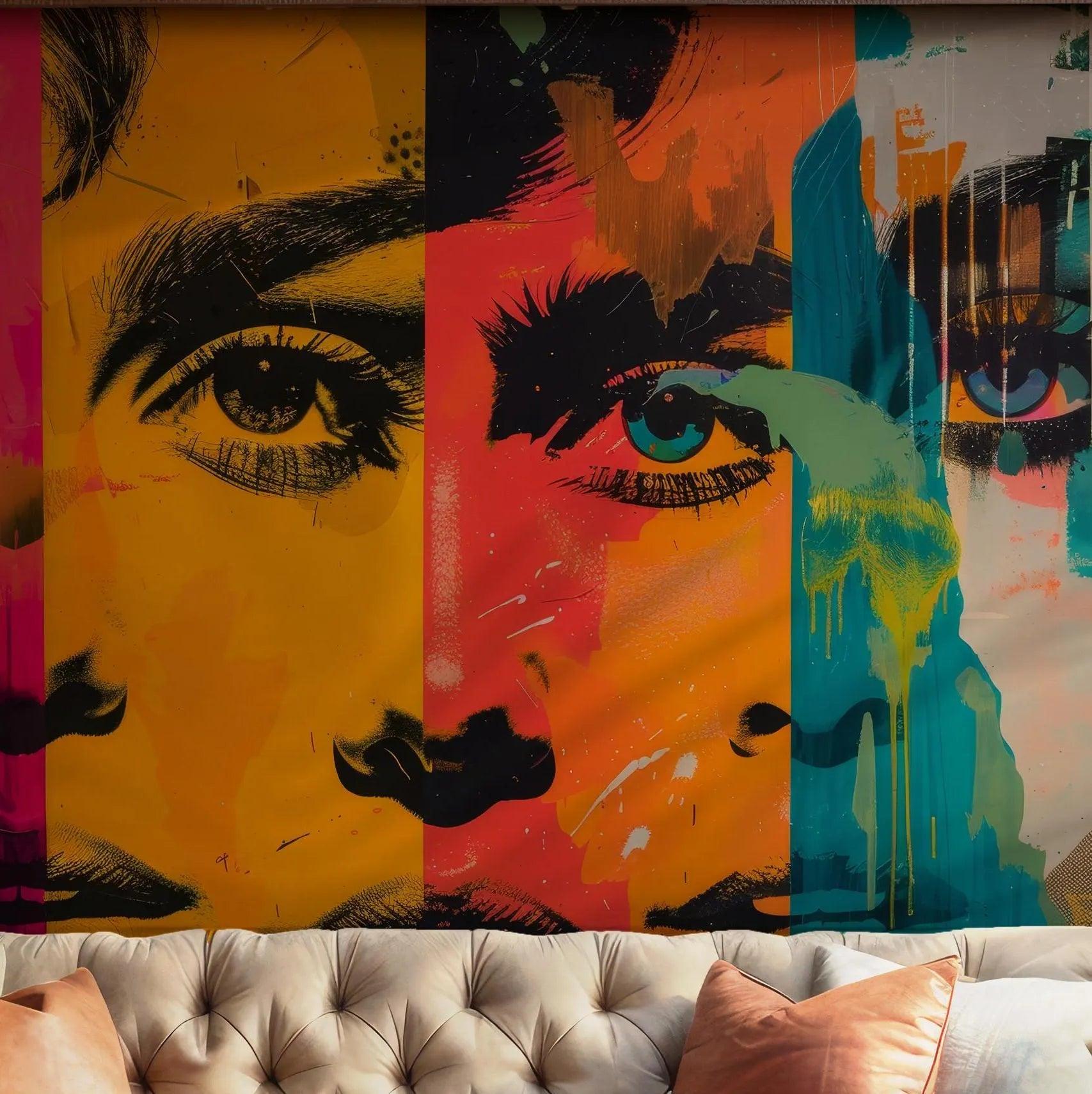 LGBTQ Pride Art Wallpaper - Self Adhesive Peel and Stick Wall Mural - Bold Face Collage Andy Warhol BV214